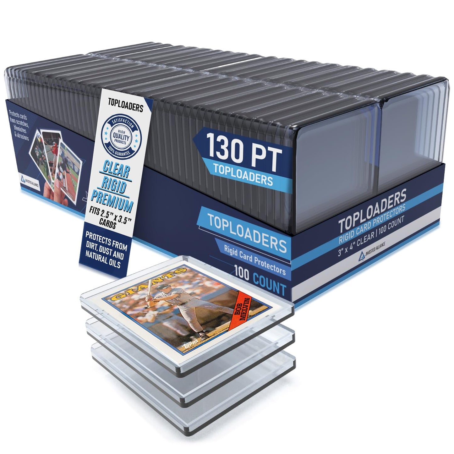 Invested Alliance Premium Top Loaders for Cards – 130pt Thickness, 2.5×3.5” Clear PVC, 100 Pack