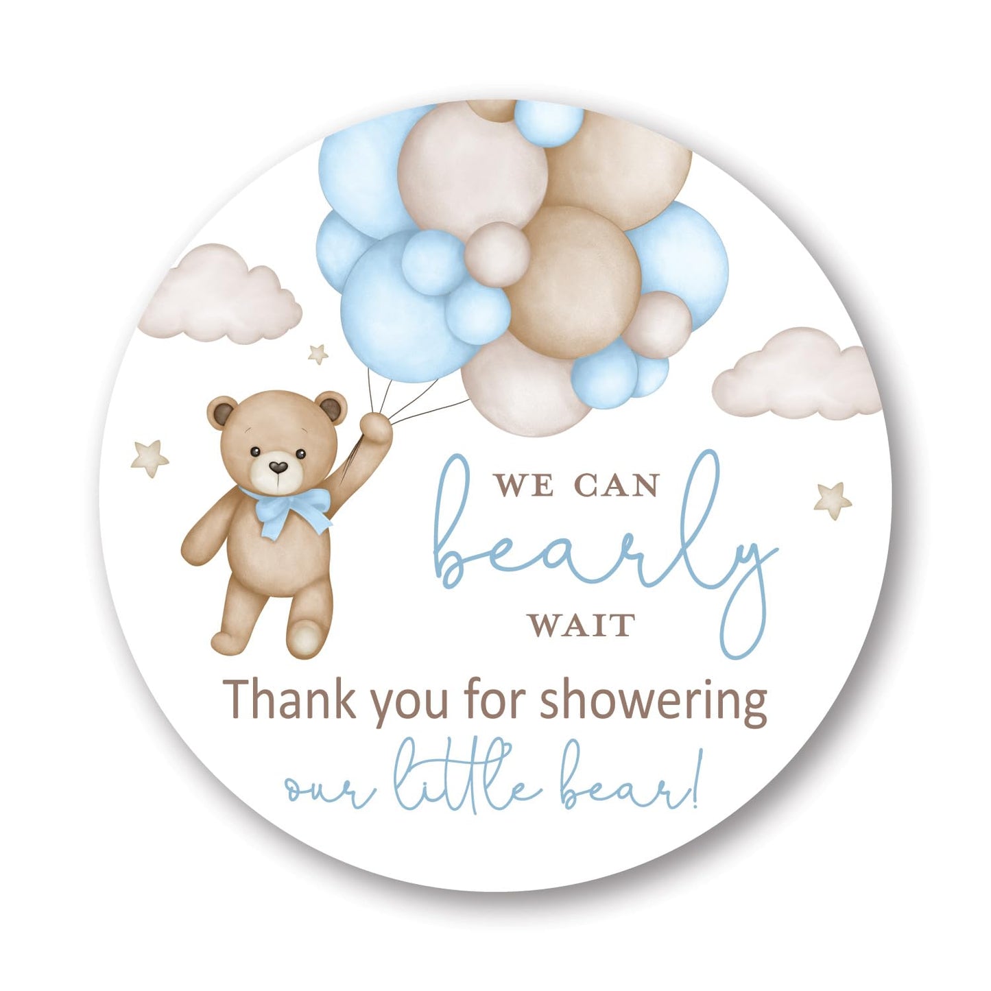 InvitationHouse 2-Inch Round Boho Bear Baby Shower Sticker Set – 40 Blue Labels