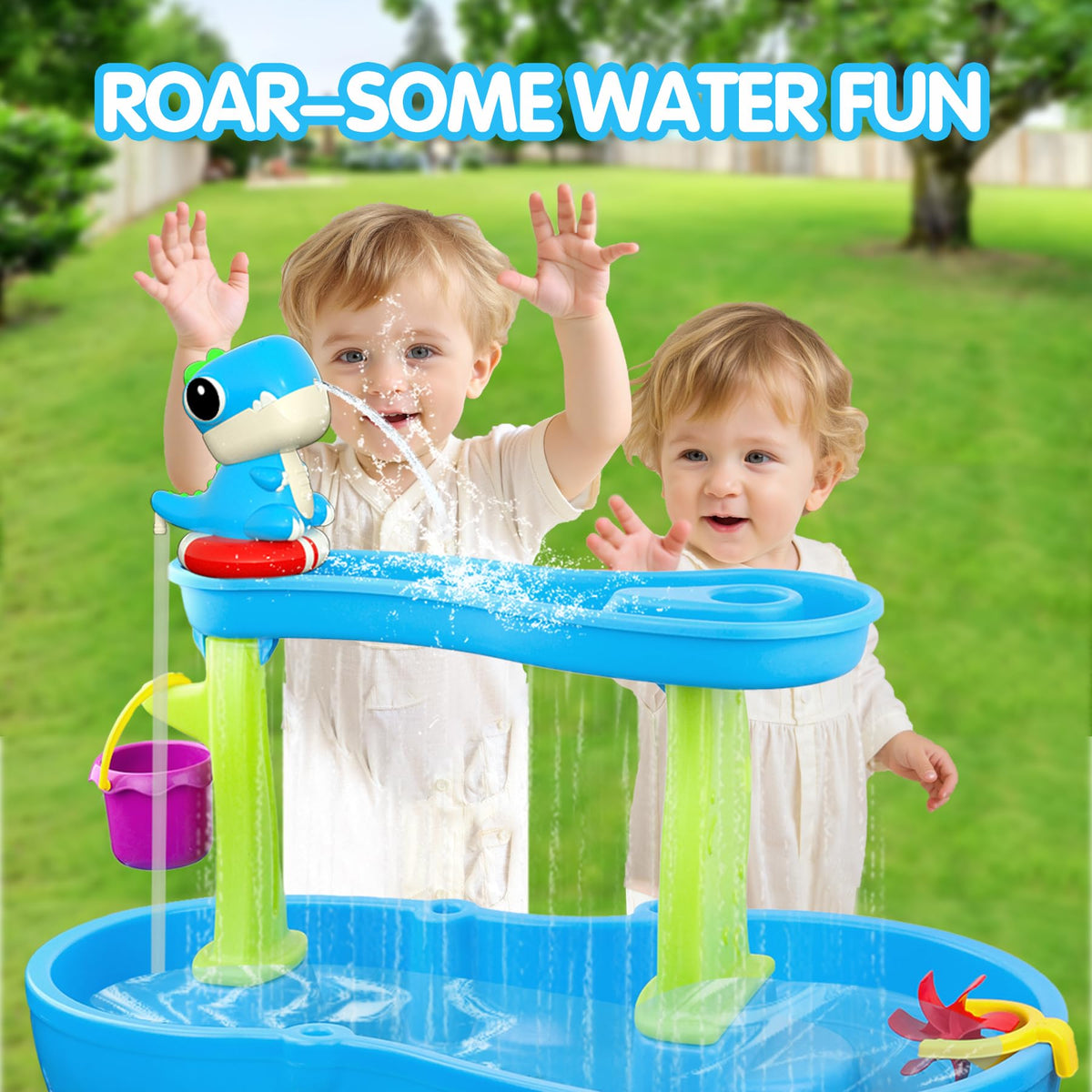 inzerwudi Dinosaur Water Table Pump Blue – Rechargeable Cordless Outdoor Water Toy