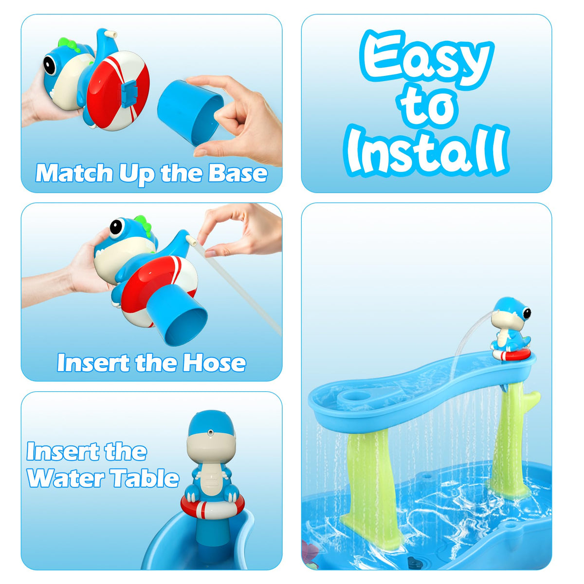 inzerwudi Dinosaur Water Table Pump Blue – Rechargeable Cordless Outdoor Water Toy