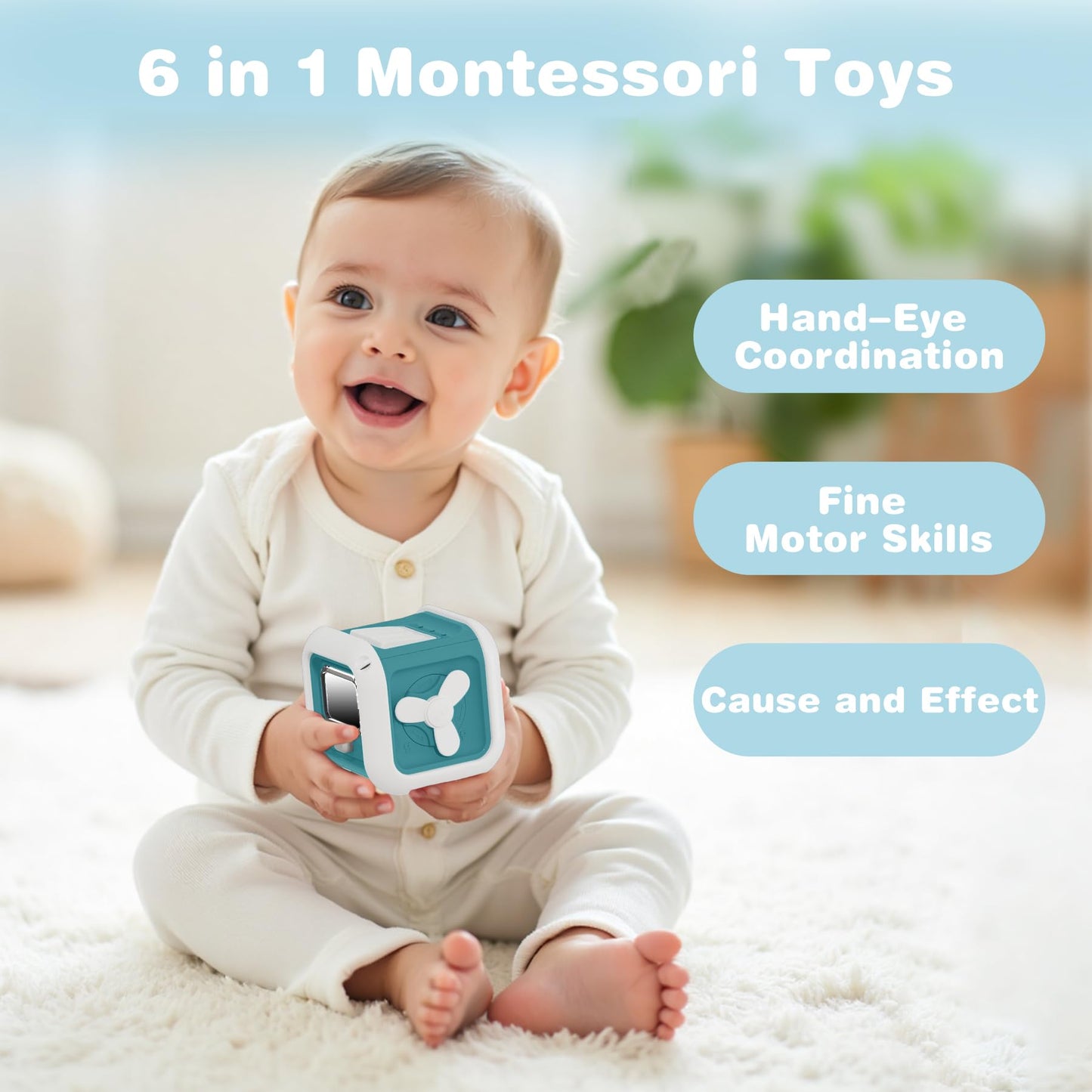 inzerwudi montessori busy board - 6-in-1 light-up travel toy for 12-18 months