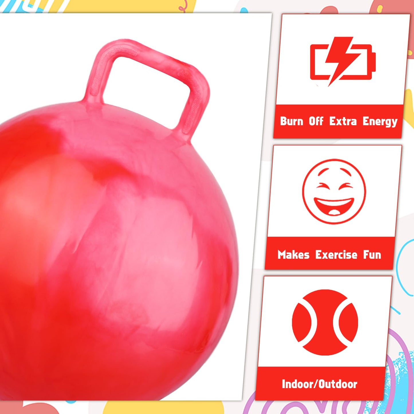 Ioffersuper 6 Pcs Bouncing Hopper Ball with Handle - 18 Inch Marbled Colors