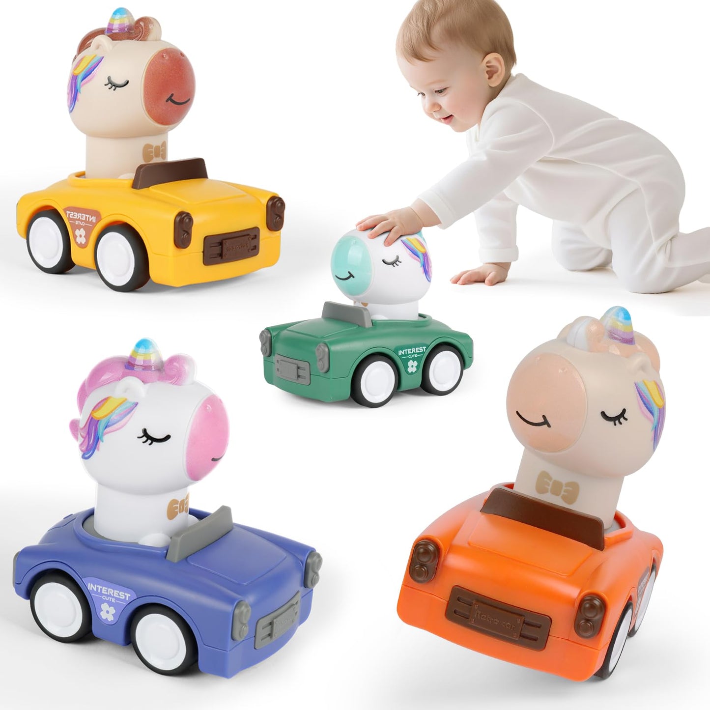 IOMDRWU Press to Go Animal Cars for Toddlers 1-3 – Friction-Powered Push Cars