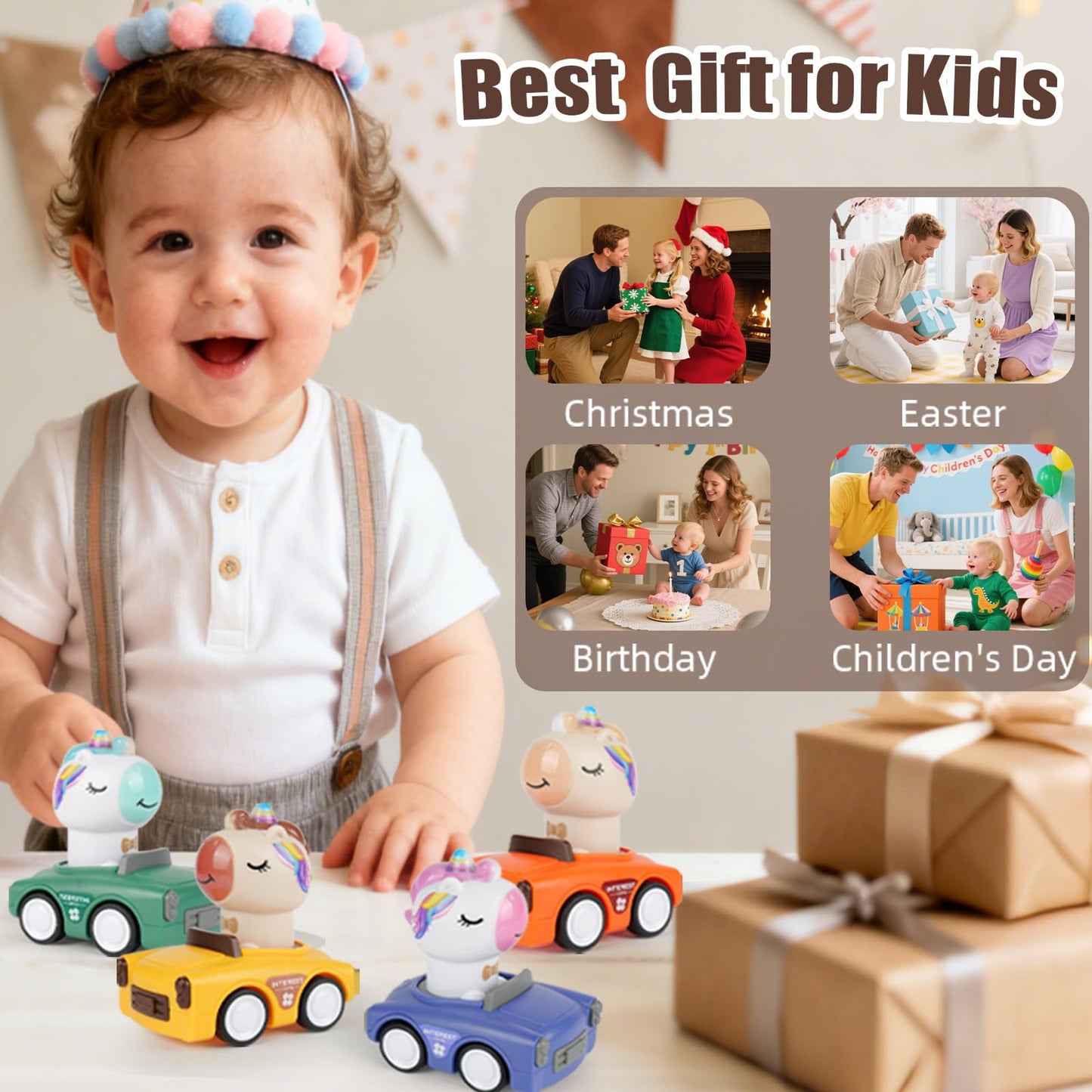 IOMDRWU Press to Go Animal Cars for Toddlers 1-3 – Friction-Powered Push Cars