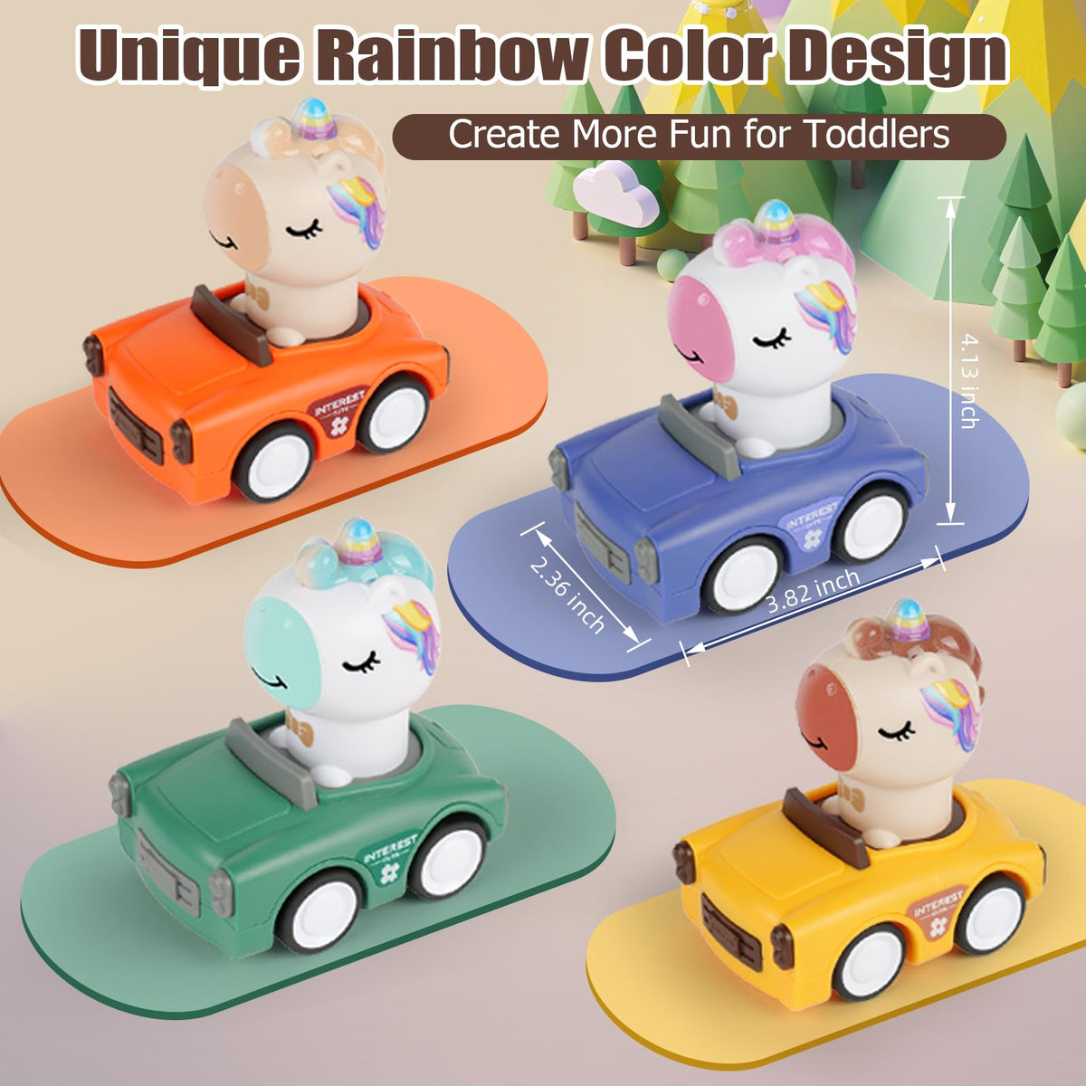 IOMDRWU Press to Go Animal Cars for Toddlers 1-3 – Friction-Powered Push Cars
