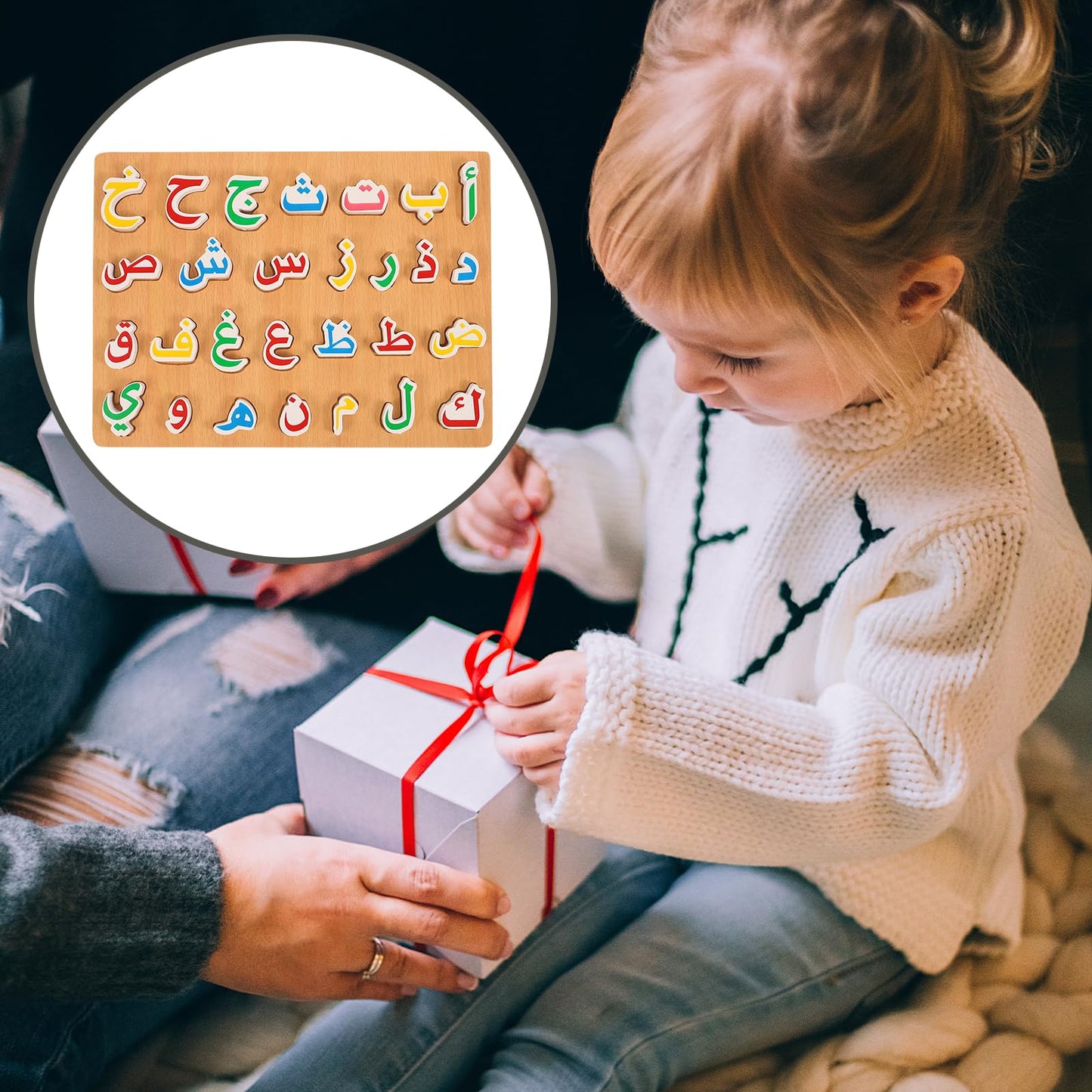Ipetboom Wooden Arabic Alphabet Puzzle Board – Montessori Letters, Numbers & Words for Toddlers