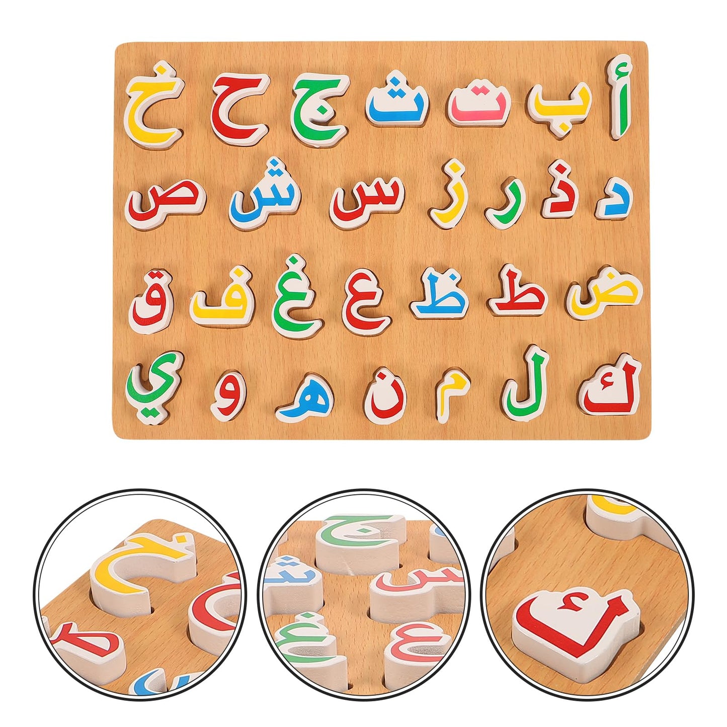 Ipetboom Wooden Arabic Alphabet Puzzle Board – Montessori Letters, Numbers & Words for Toddlers
