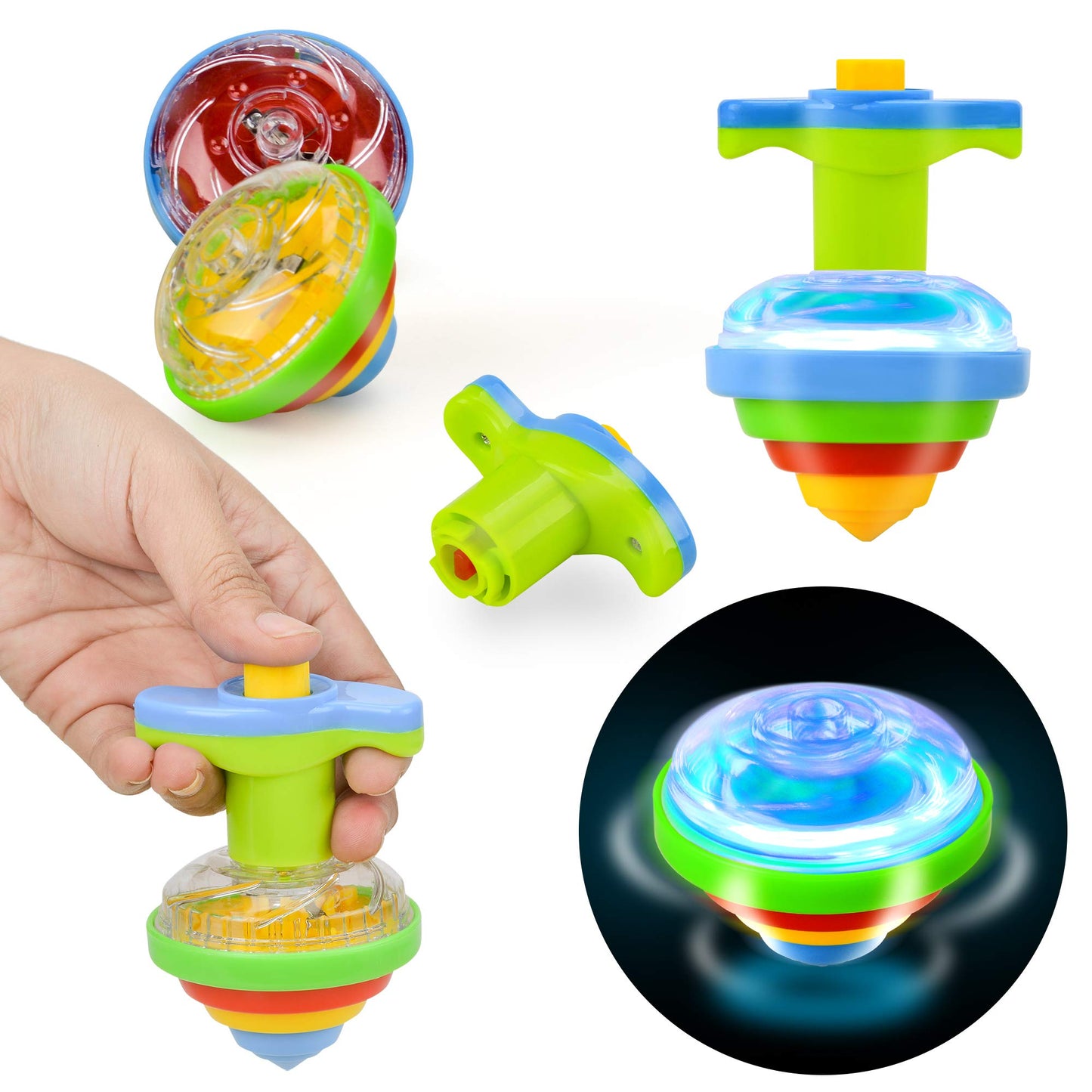 IPIDIPI TOYS Spineez Light Up Spinning Tops – 12-Pack LED Spinner Toys (Blue)