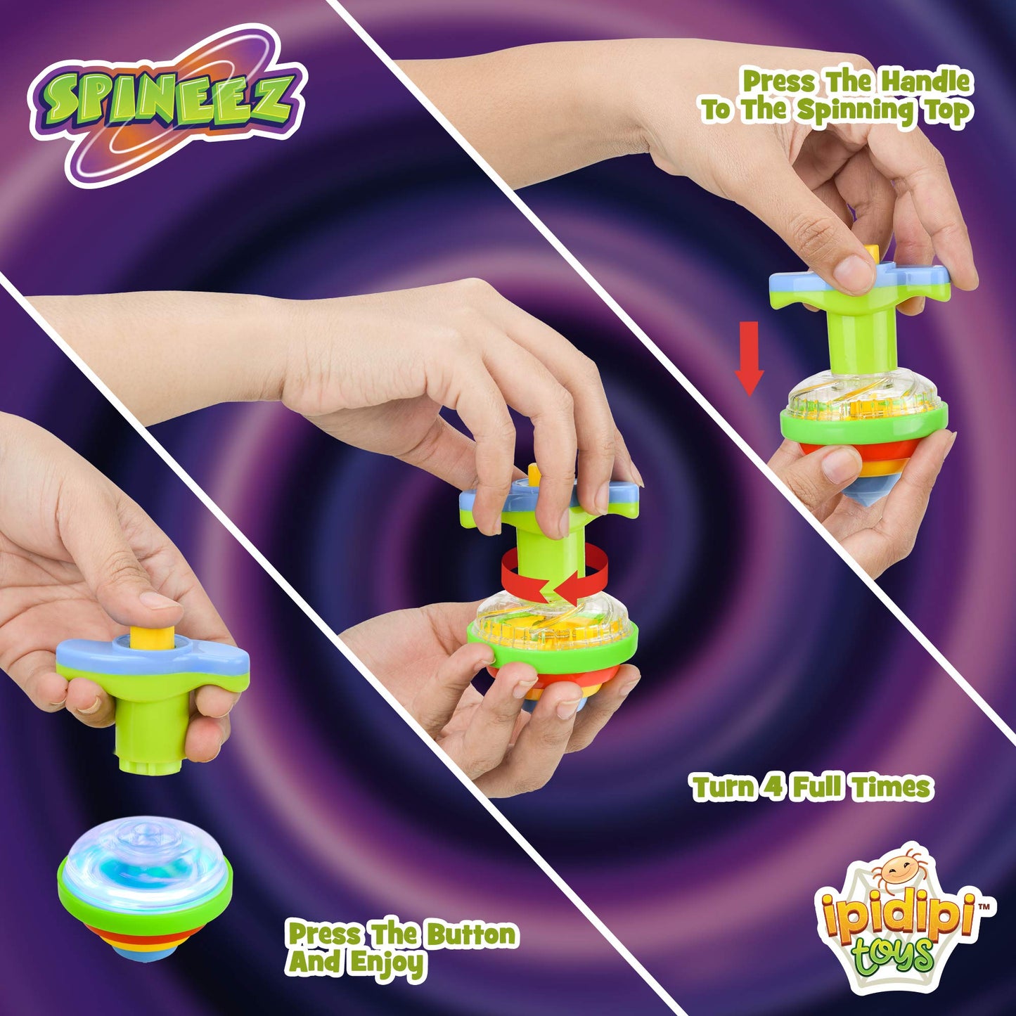 IPIDIPI TOYS Spineez Light Up Spinning Tops – 12-Pack LED Spinner Toys (Blue)