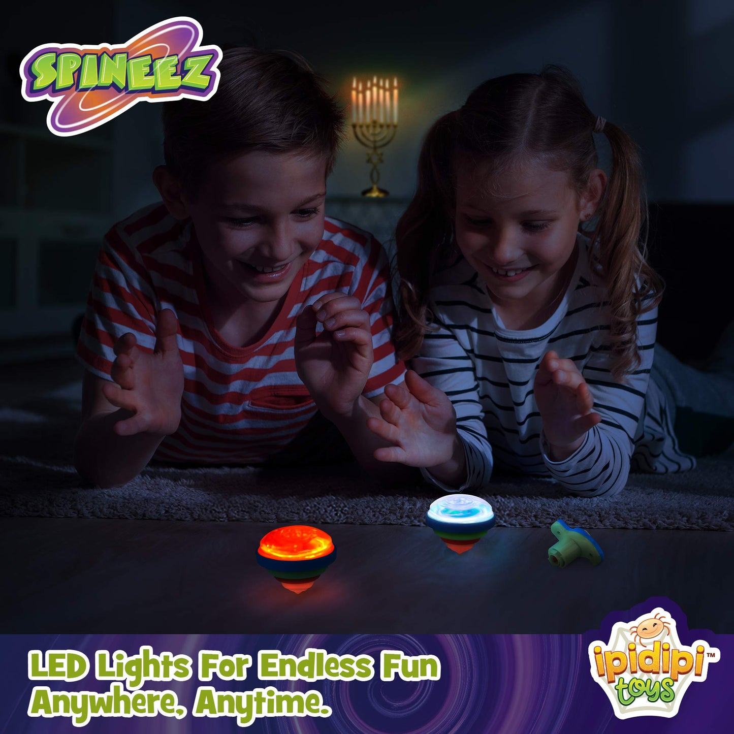 IPIDIPI TOYS Spineez Light Up Spinning Tops – 12-Pack LED Spinner Toys (Blue)