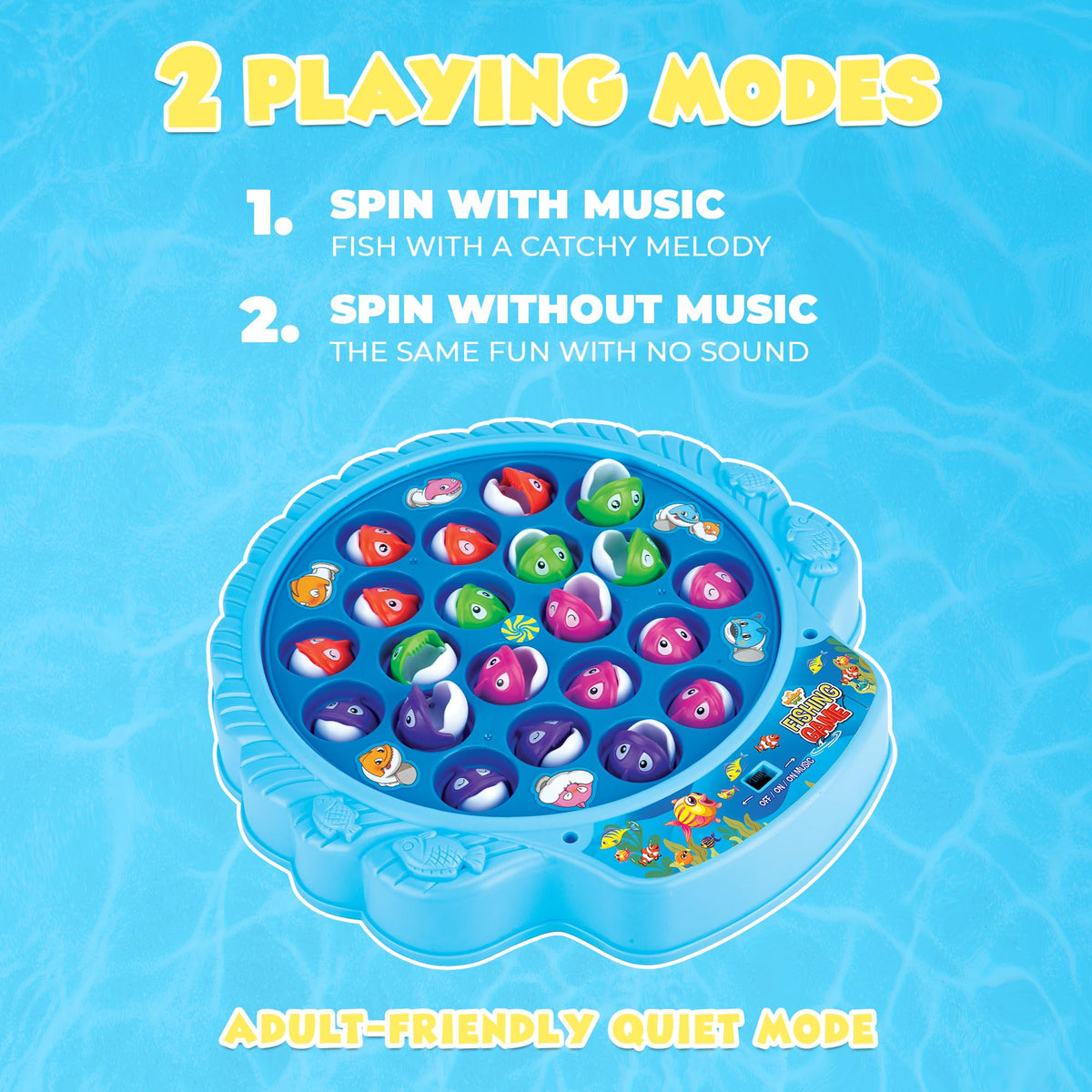 IPIDIPI TOYS Fishing Game for Kids | 21 Fish, 4 Poles, Rotating Board & Music | Skill Building Toy for 3+ | Blue