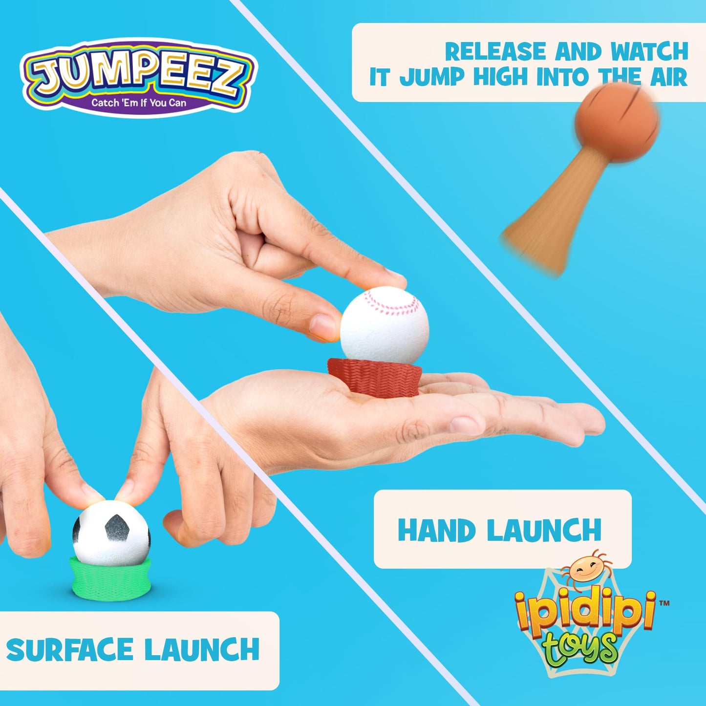 IPIDIPI TOYS Jumpeez Sport Ball Rocket Poppers – 24-Pack Jumping Spring Launcher Toys