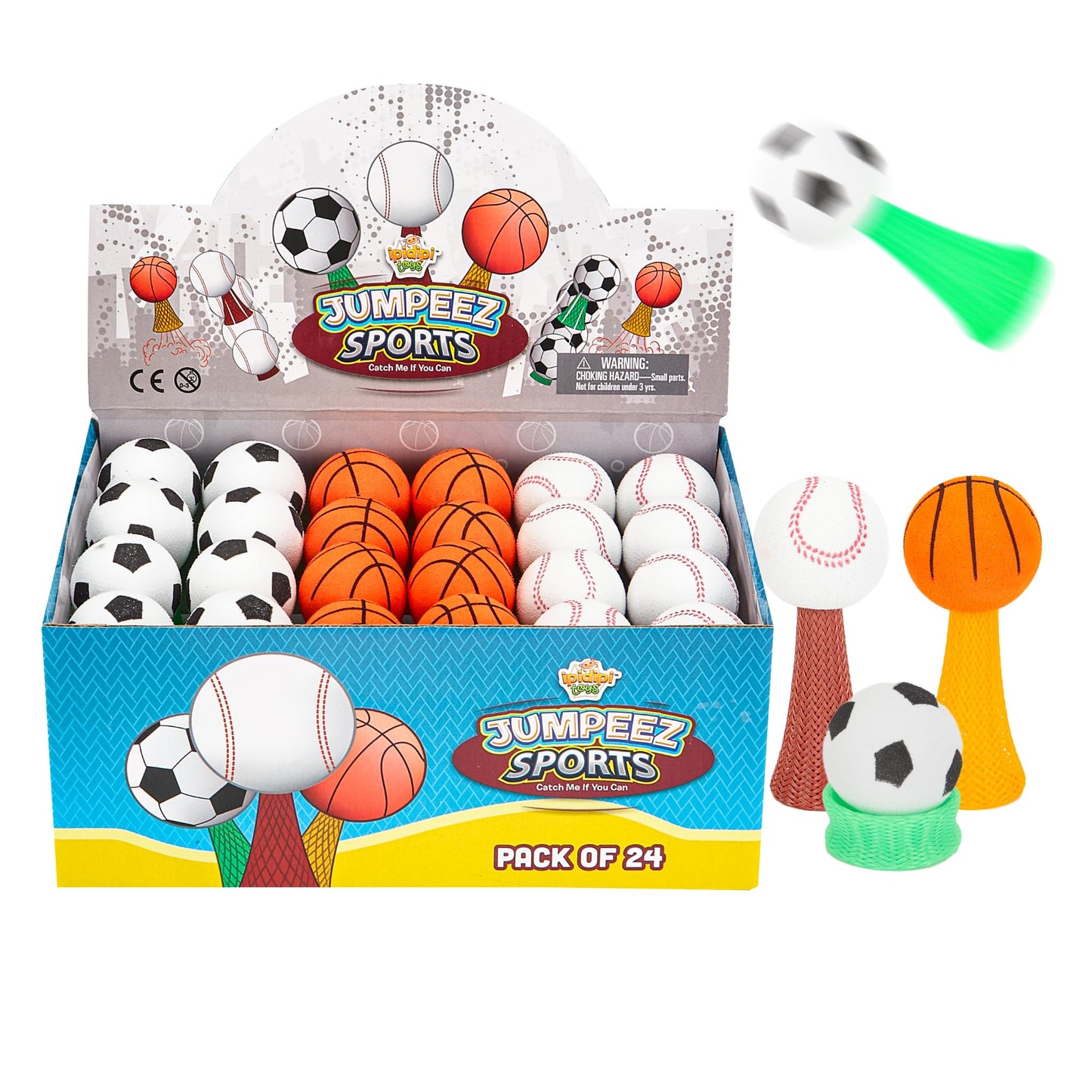 IPIDIPI TOYS Jumpeez Sport Ball Rocket Poppers – 24-Pack Jumping Spring Launcher Toys