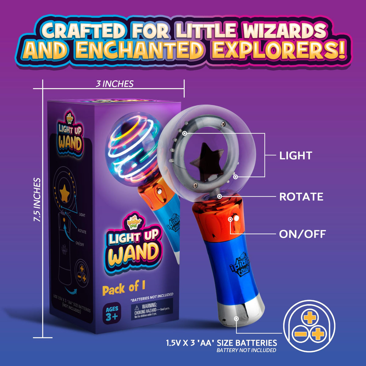IPIDIPI TOYS Spinning Light Up LED Magic Wand – Pair, 7.5 Inches, Gift Box & Party Favors