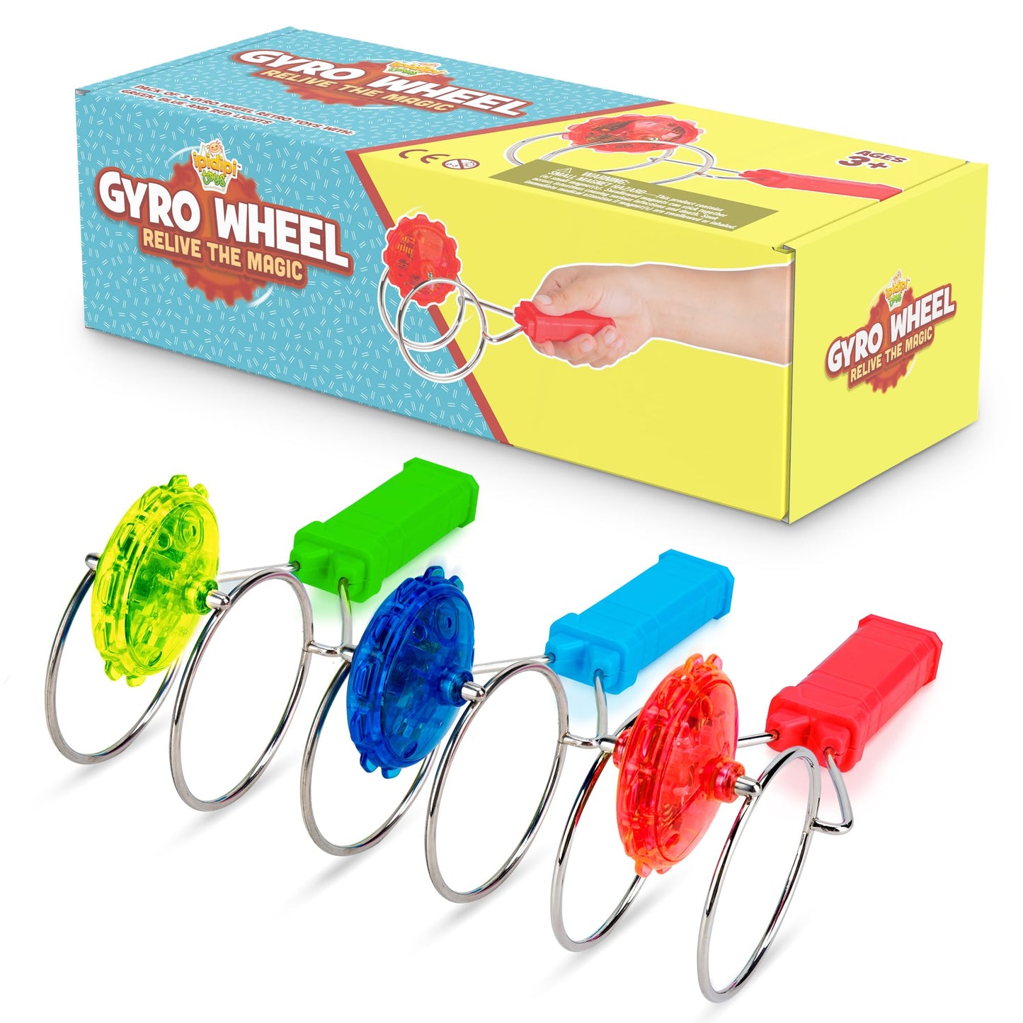 IPIDIPI TOYS Retro Magic Gyro Wheel – 3 Pack Light Up Magnetic Rail Twister Fidget Toy