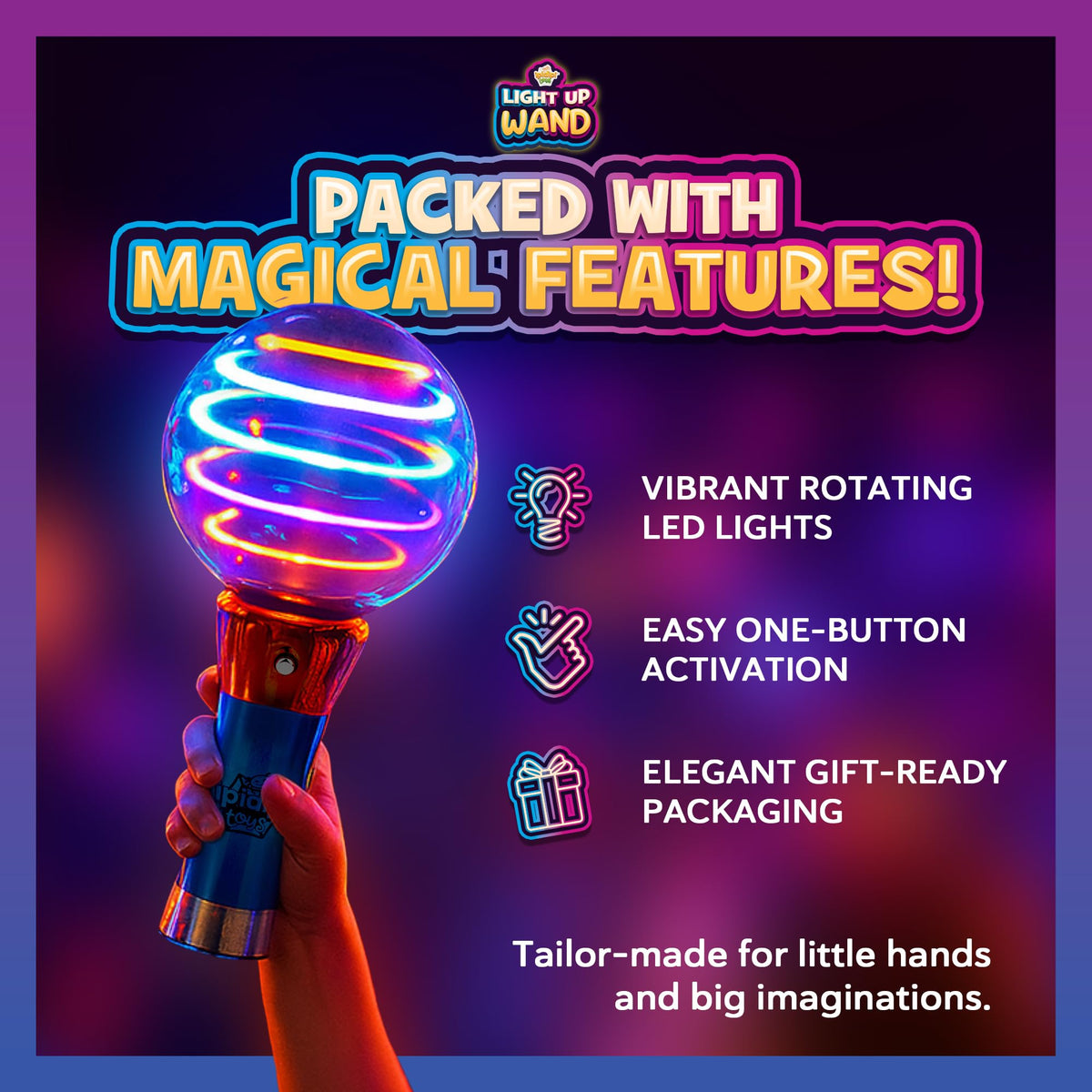 IPIDIPI TOYS Spinning Light Up LED Magic Wand – Pair, 7.5 Inches, Gift Box & Party Favors