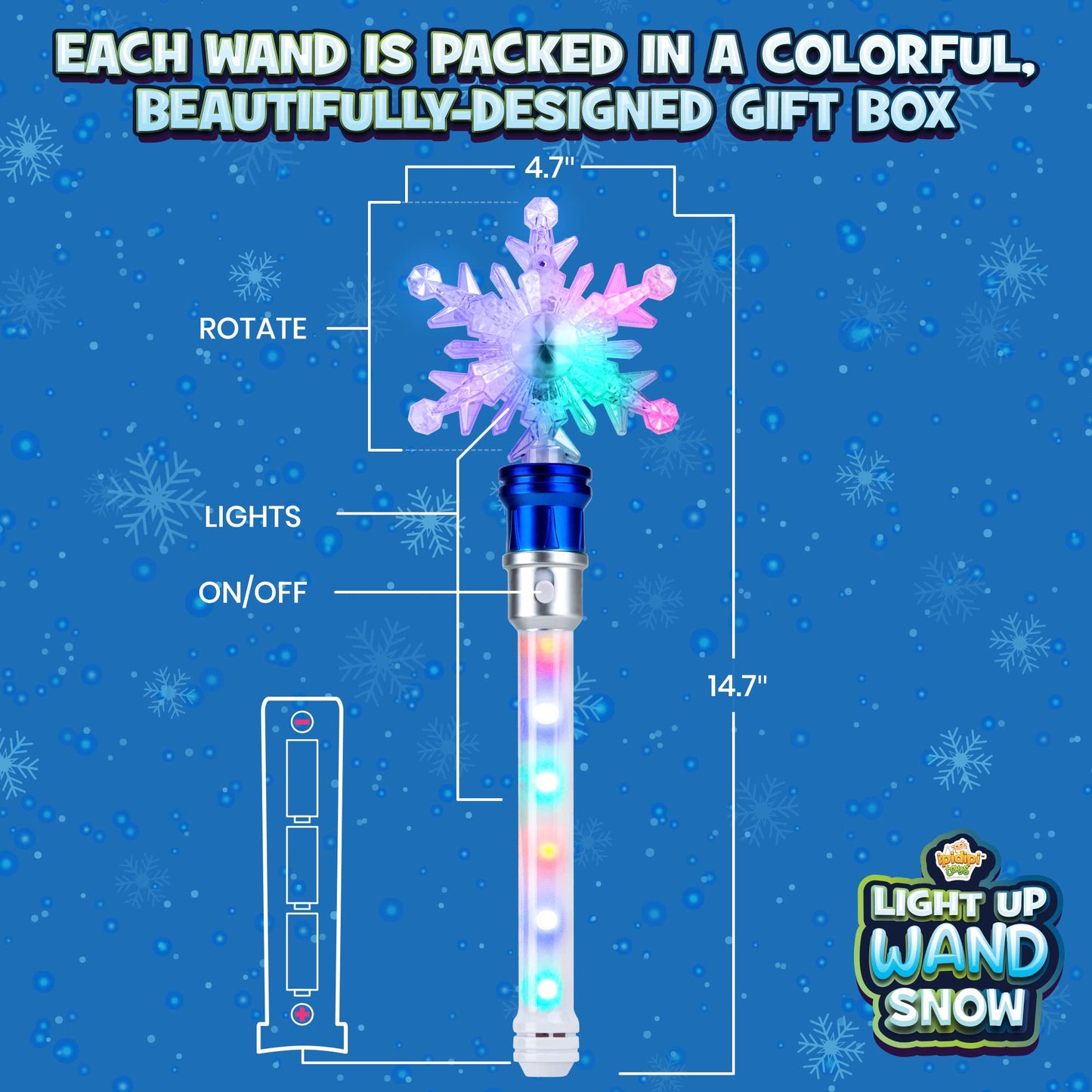 IPIDIPI TOYS Snowflake Wand – Light Up Magic Wand for Kids, Pack of 2, Gift-Ready