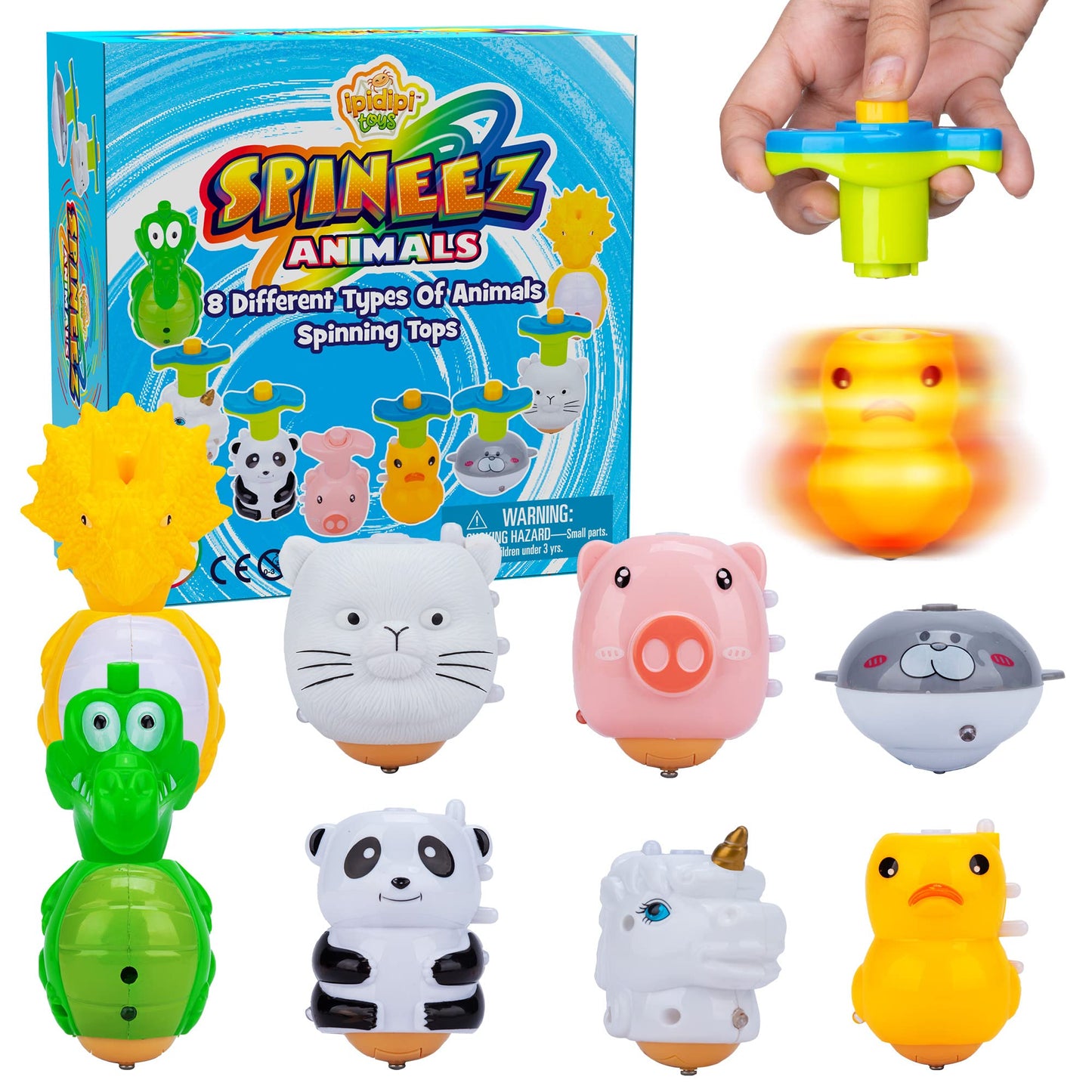 IPIDIPI TOYS Spineez Animal Light Up Spinning Tops – 8 LED Spinners