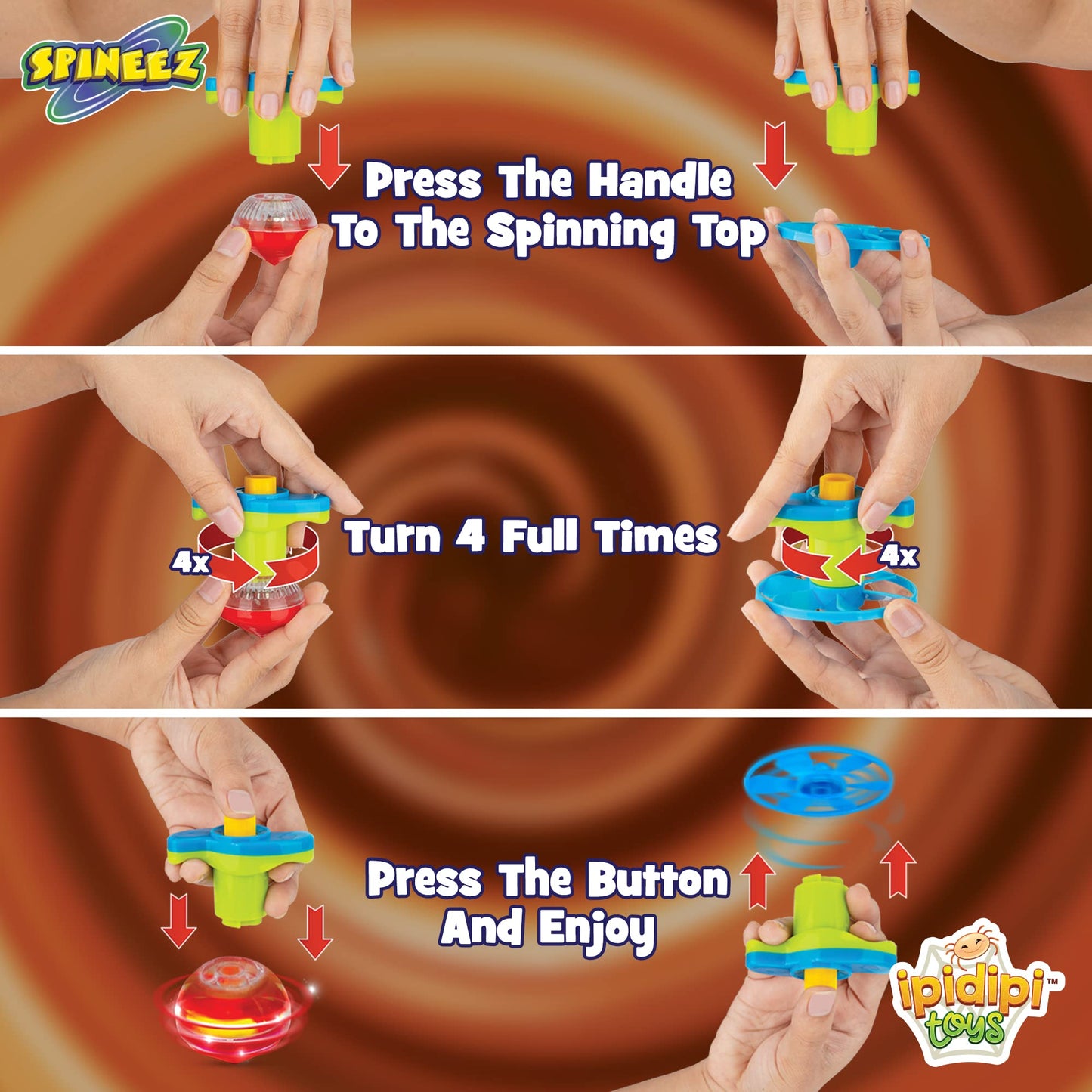 IPIDIPI TOYS Spineez Light Up Flying Saucer Spinning Tops – 12-Pack UFO Spinner Toys (Orange)