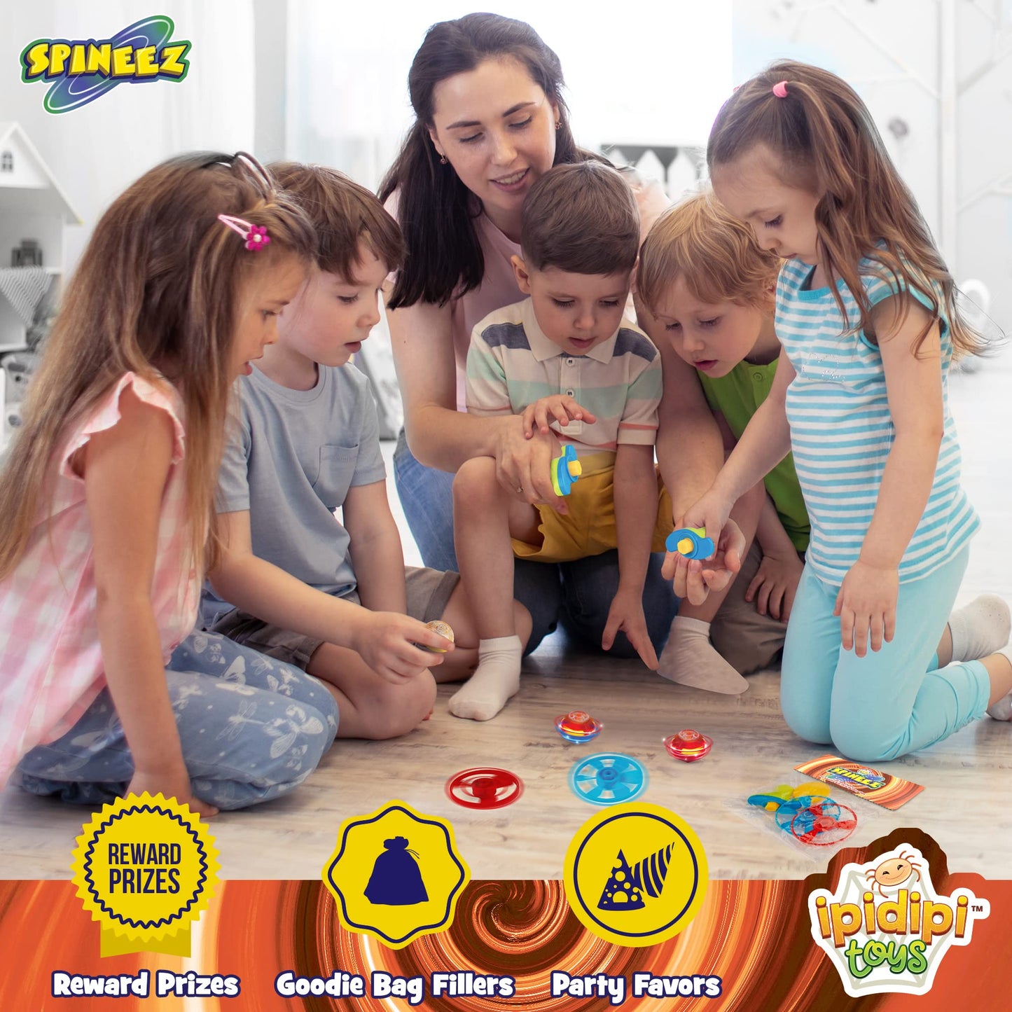 IPIDIPI TOYS Spineez Light Up Flying Saucer Spinning Tops – 12-Pack UFO Spinner Toys (Orange)