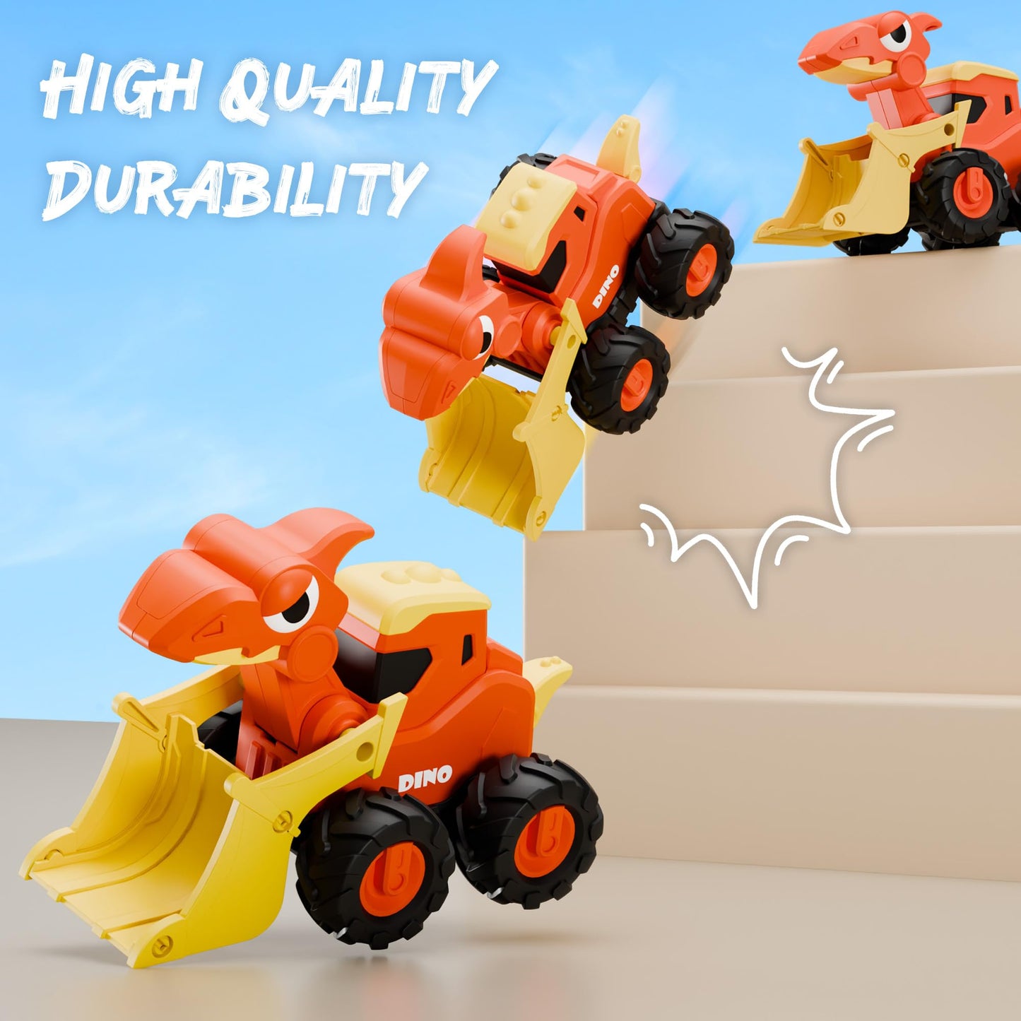 iPlay, iLearn Dinosaur Truck Toys for Toddlers – Press-Go Friction Cars, Dino-Construction Playset (18m+)