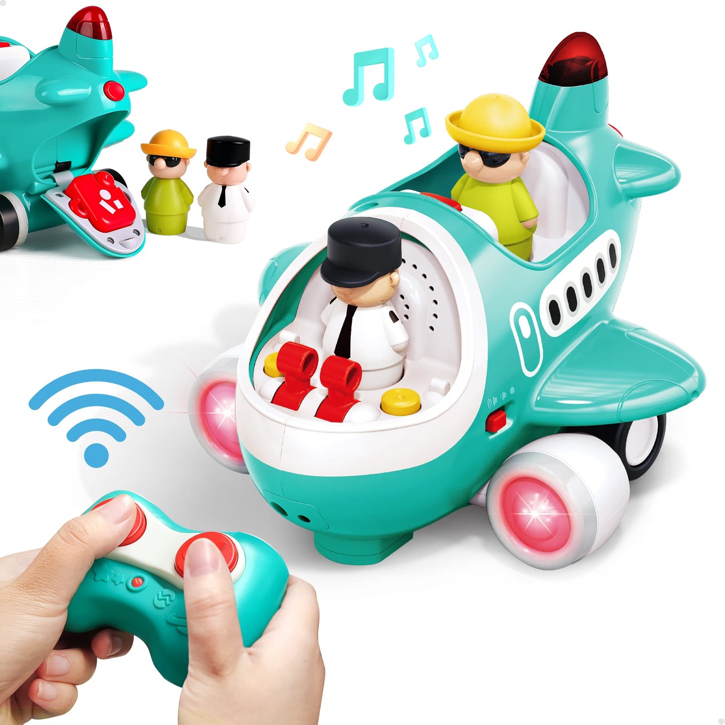iPlay iLearn Baby Airplane Toy - Remote-Control Plane with Lights & Sounds for Toddlers 2-4