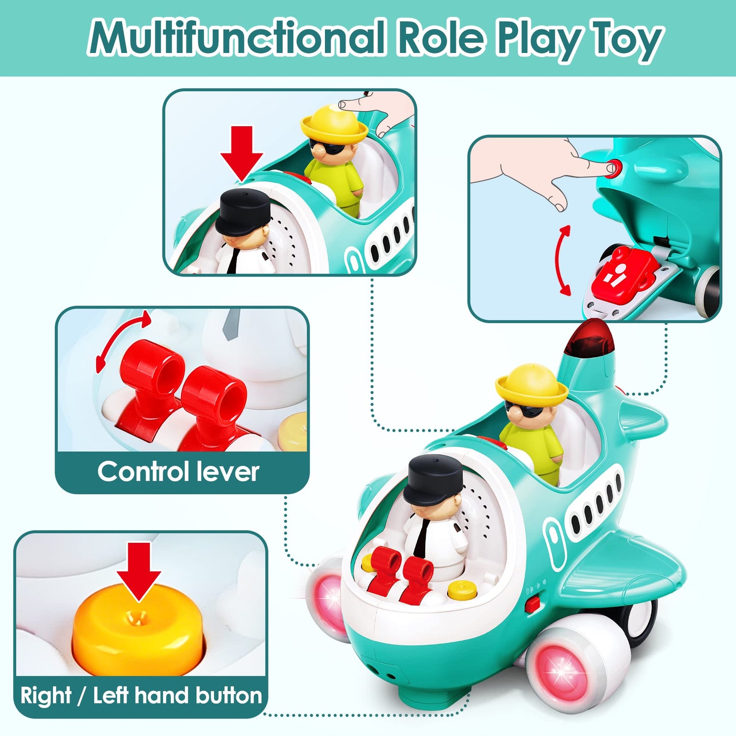 iPlay iLearn Baby Airplane Toy - Remote-Control Plane with Lights & Sounds for Toddlers 2-4