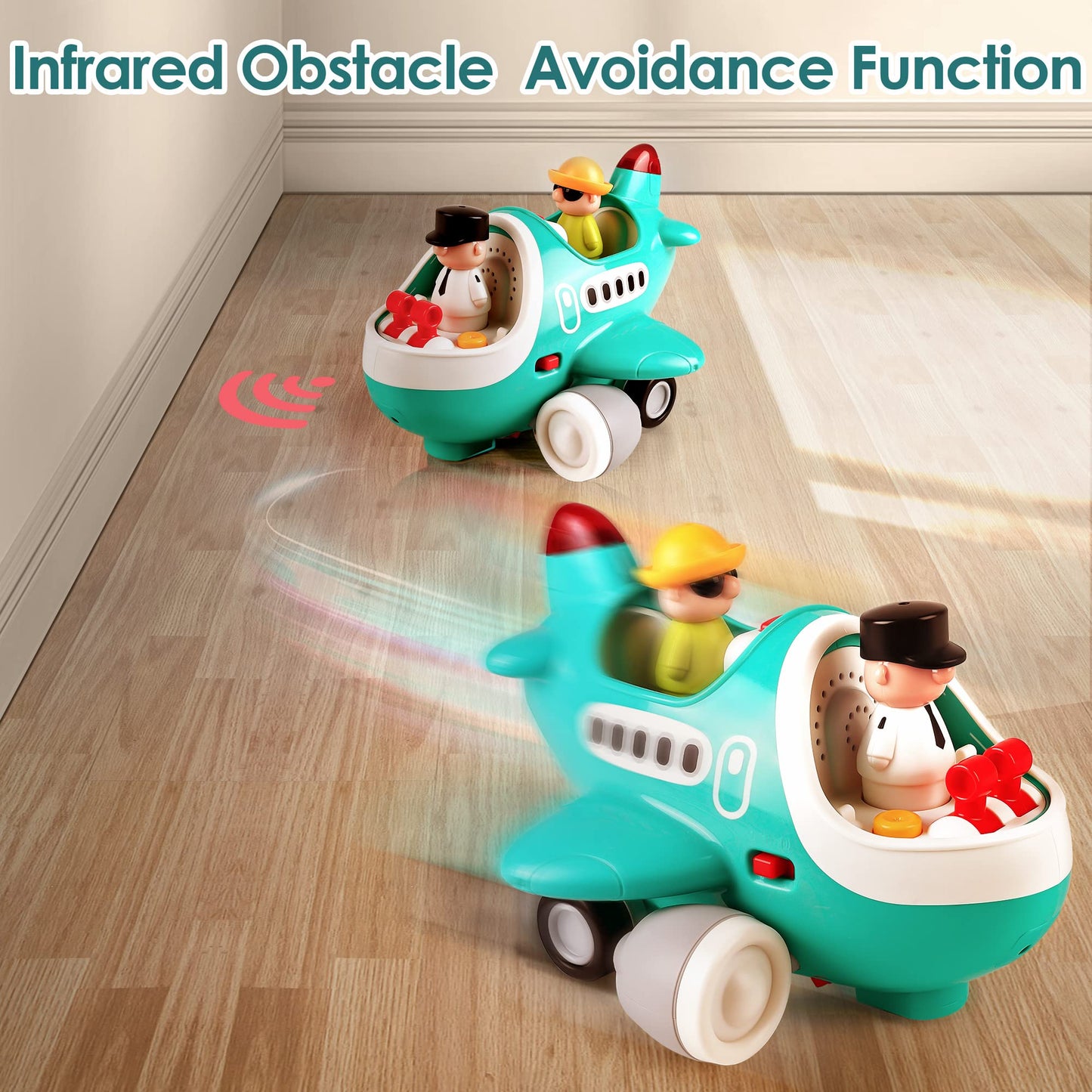 iPlay iLearn Baby Airplane Toy - Remote-Control Plane with Lights & Sounds for Toddlers 2-4