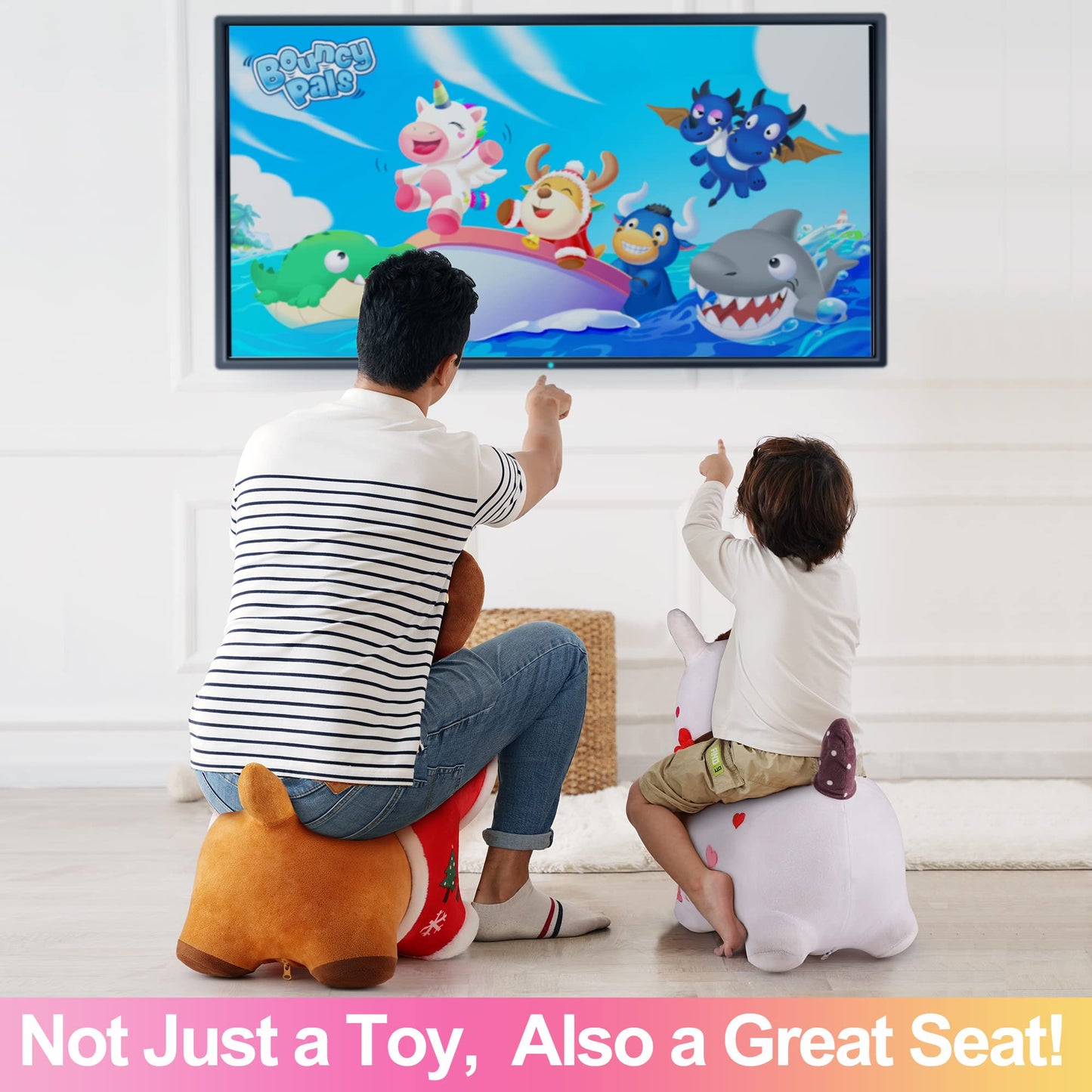 iPlay, iLearn Bouncy Pals White Hopping Horse | Plush Inflatable Ride-On Toy with Pump