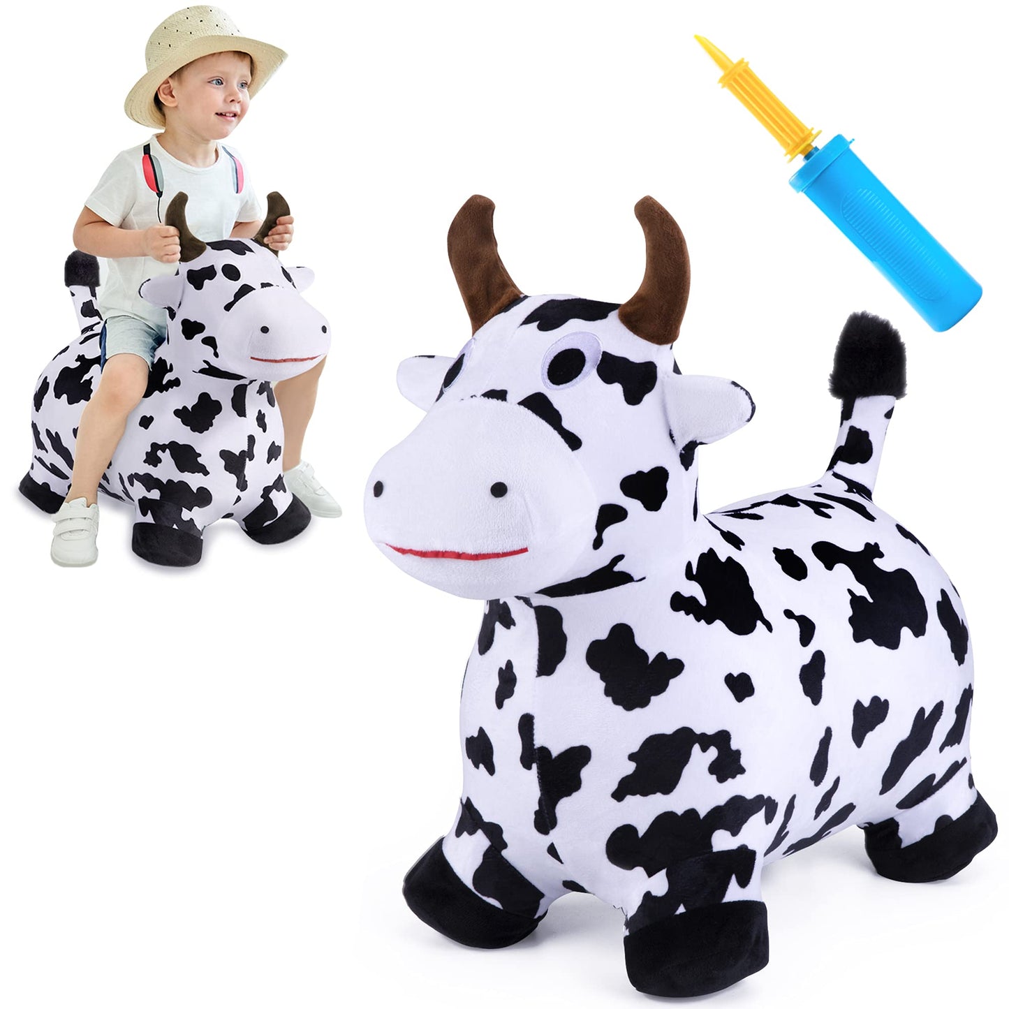 iPlay Bouncy Pals Cow Hopper – Plush Inflatable Ride-On Toy for Toddlers