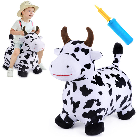 iPlay Bouncy Pals Cow Hopper – Plush Inflatable Ride-On Toy for Toddlers