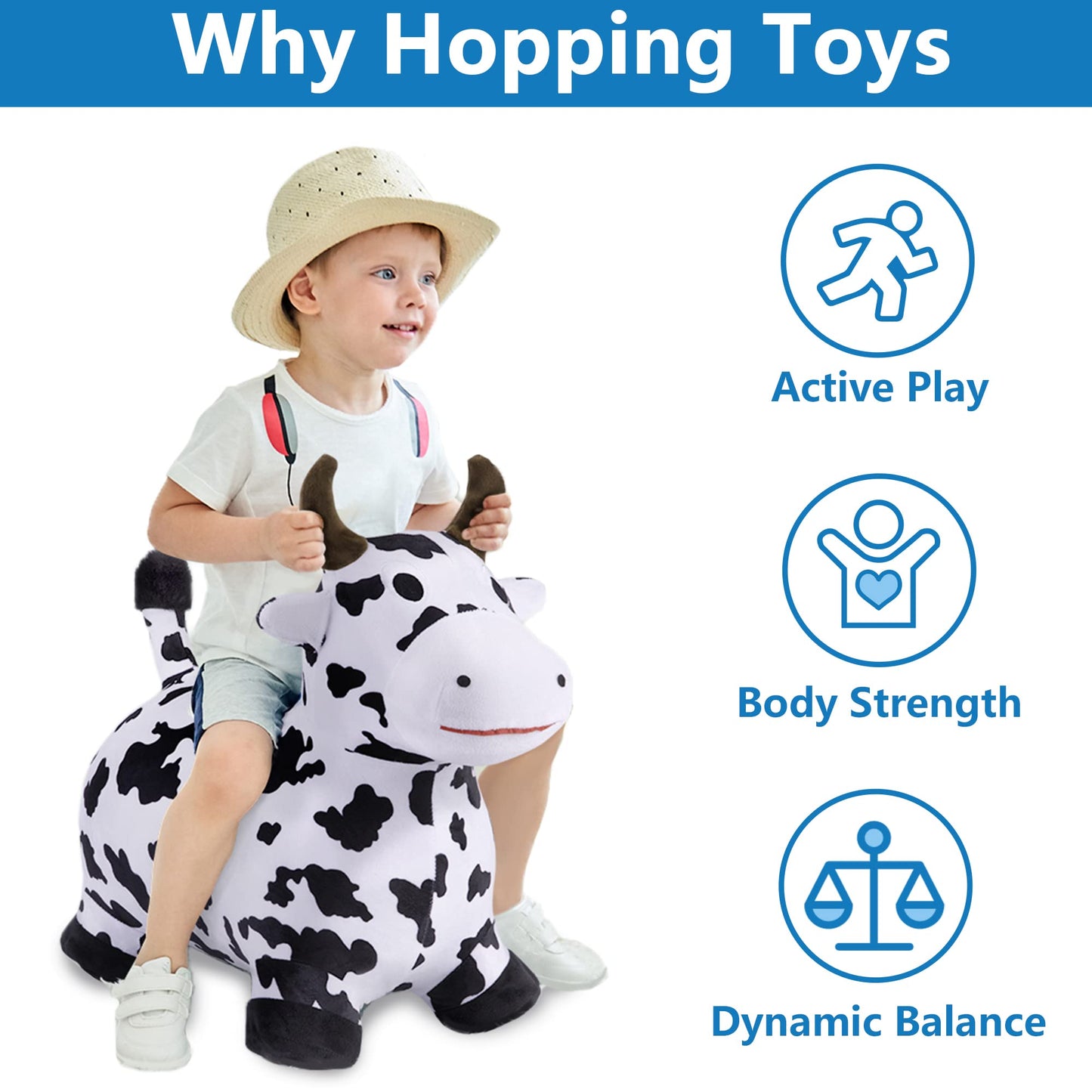 iPlay Bouncy Pals Cow Hopper – Plush Inflatable Ride-On Toy for Toddlers