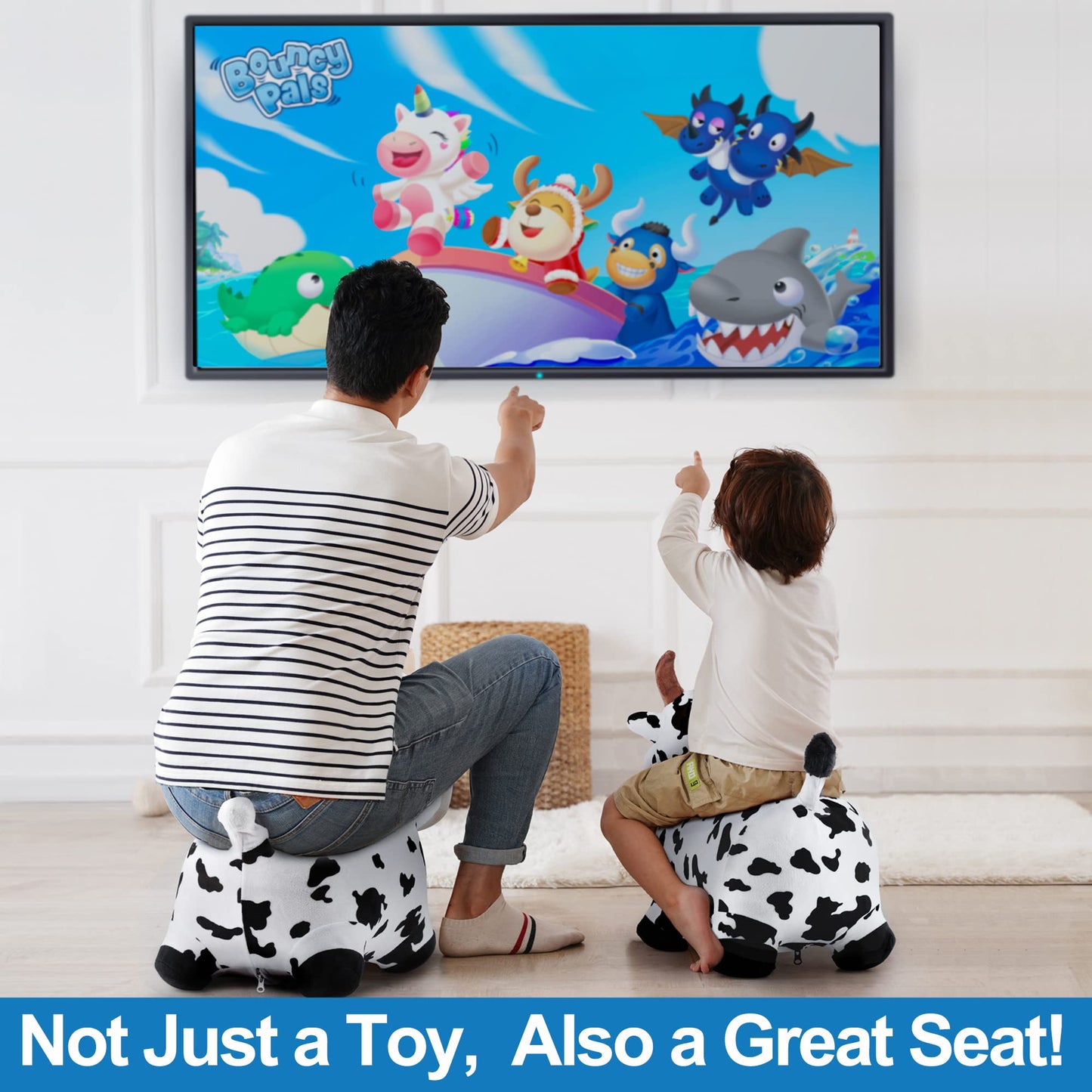 iPlay Bouncy Pals Cow Hopper – Plush Inflatable Ride-On Toy for Toddlers