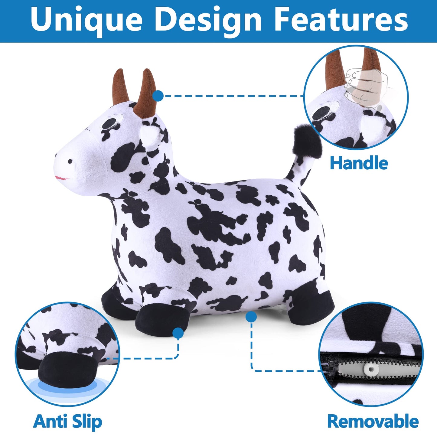 iPlay Bouncy Pals Cow Hopper – Plush Inflatable Ride-On Toy for Toddlers