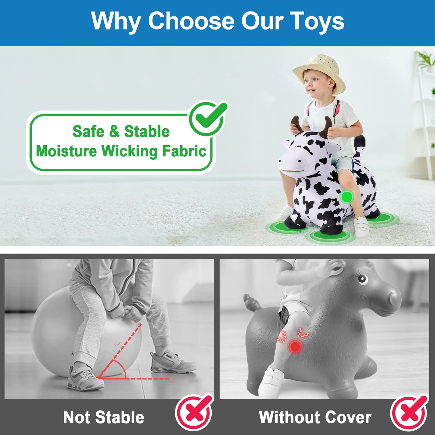 iPlay Bouncy Pals Cow Hopper – Plush Inflatable Ride-On Toy for Toddlers