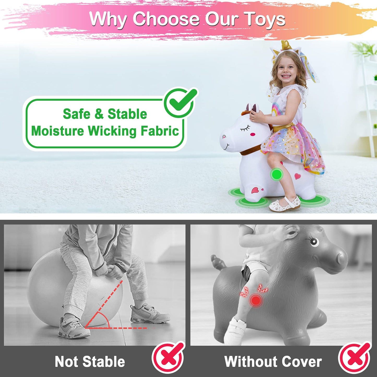 iPlay, iLearn Bouncy Pals White Hopping Horse | Plush Inflatable Ride-On Toy with Pump
