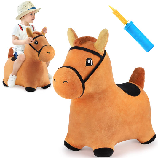 iPlay Bouncy Pals Hopping Horse – Toddler Plush Ride-On with Pump