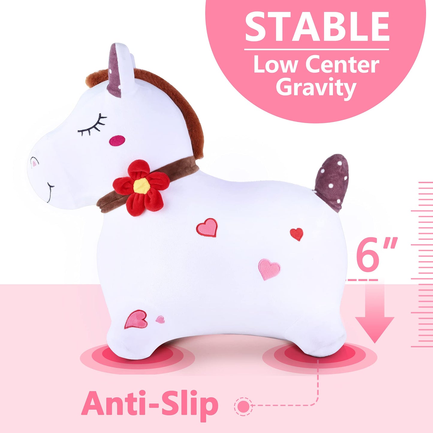 iPlay, iLearn Bouncy Pals White Hopping Horse | Plush Inflatable Ride-On Toy with Pump
