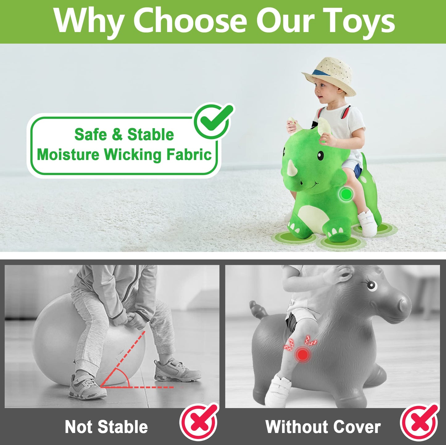 iPlay iLearn Bouncy Pals Dinosaur Hopper — Triceratops Ride-on Toy for Toddlers