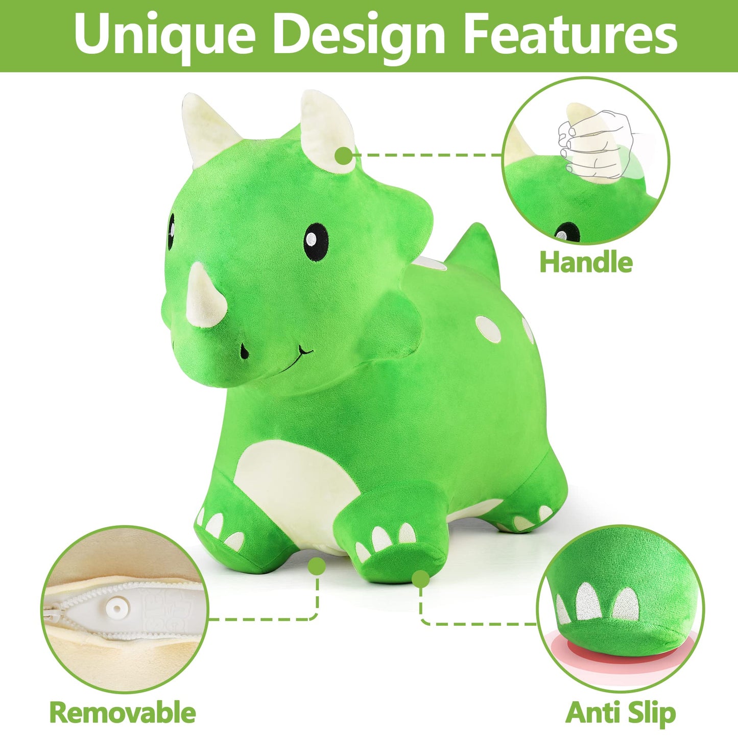 iPlay iLearn Bouncy Pals Dinosaur Hopper — Triceratops Ride-on Toy for Toddlers