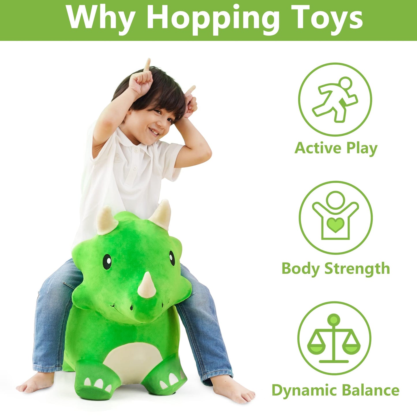 iPlay iLearn Bouncy Pals Dinosaur Hopper — Triceratops Ride-on Toy for Toddlers