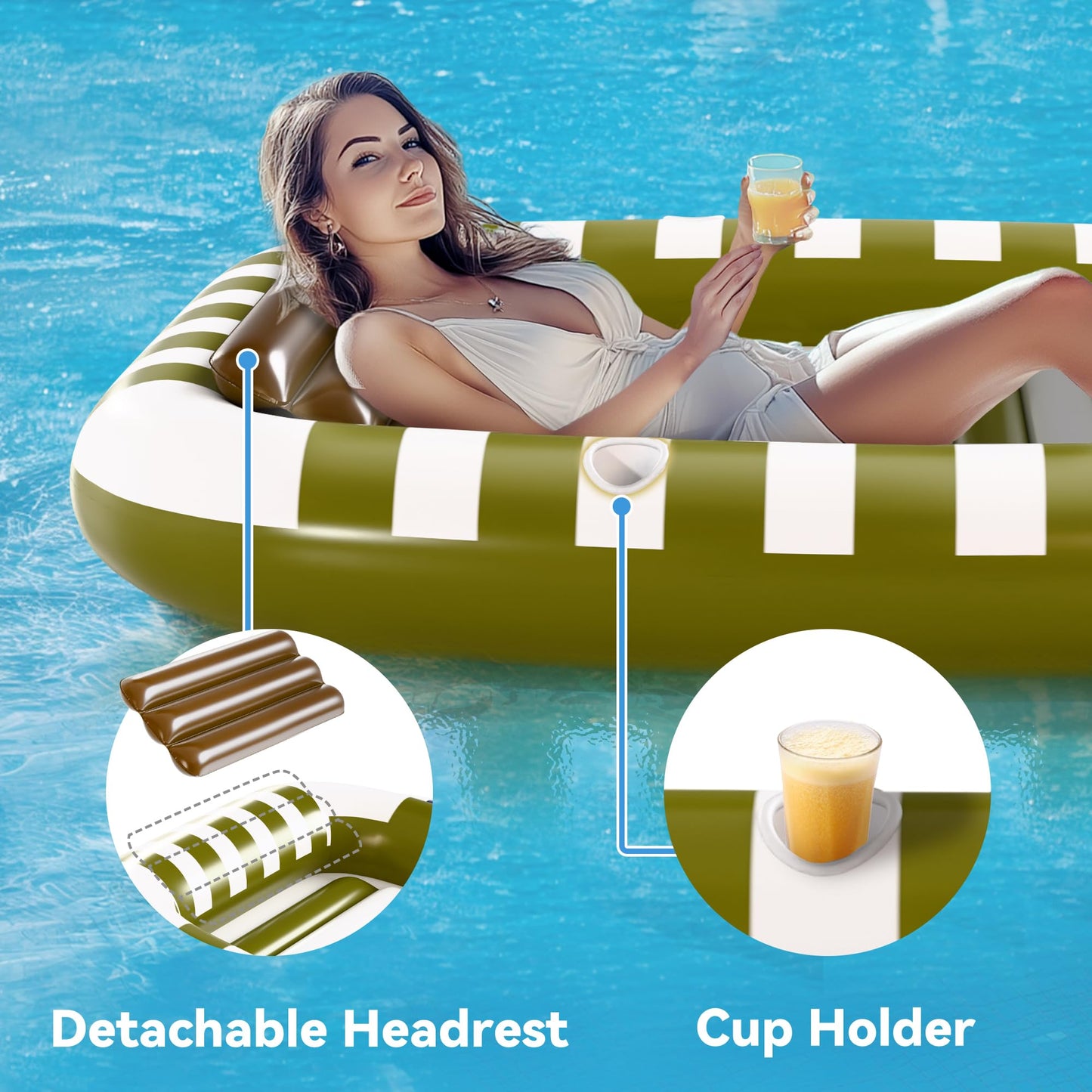 iPlay Pool Wave Inflatable Lounger – 80x66 in Green, Large Family Pool Float with Water Spray