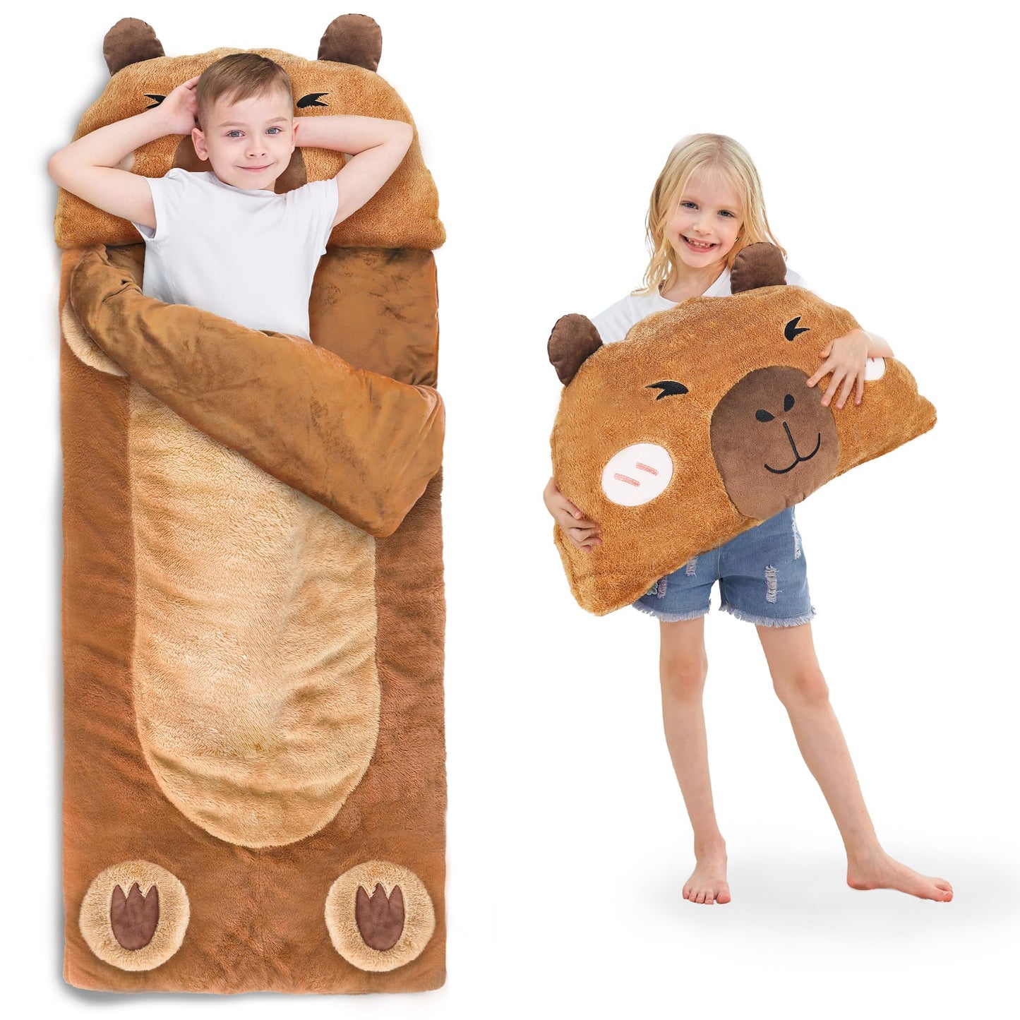 iPlay iLearn Capybara Slumber Bag – Plush 2-in-1 Nap Mat for Kids (Ages 3-12)