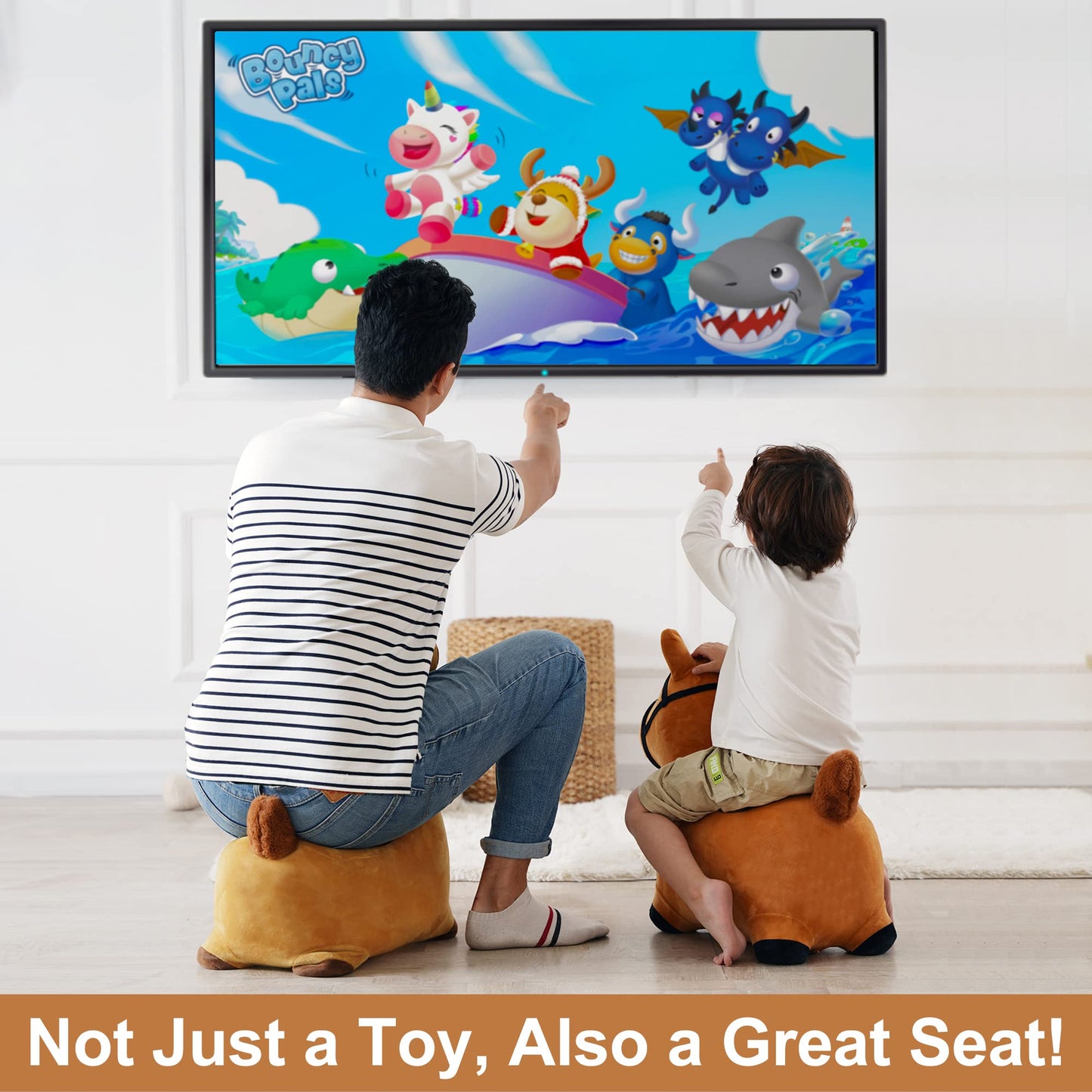 iPlay Bouncy Pals Hopping Horse – Toddler Plush Ride-On with Pump