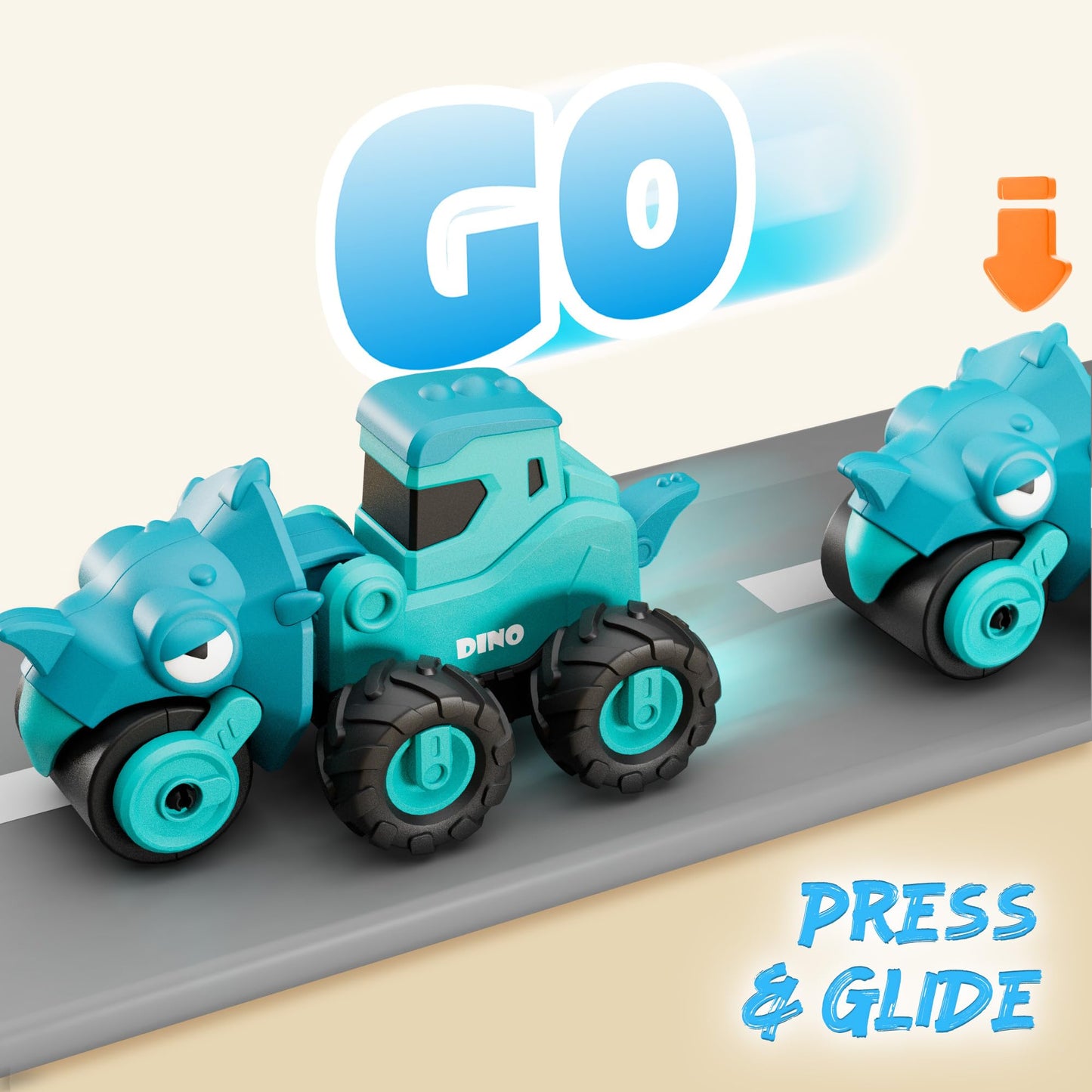 iPlay, iLearn Dinosaur Truck Toys for Toddlers – Press-Go Friction Cars, Dino-Construction Playset (18m+)