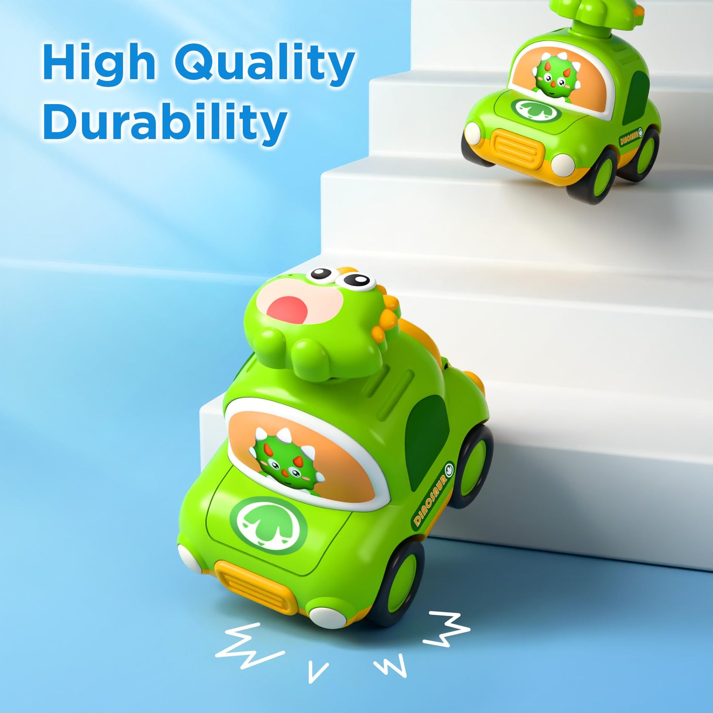 iPlay iLearn Press to Go Dinosaur Car Toys – 4-Pack for Toddlers 12–24 Months