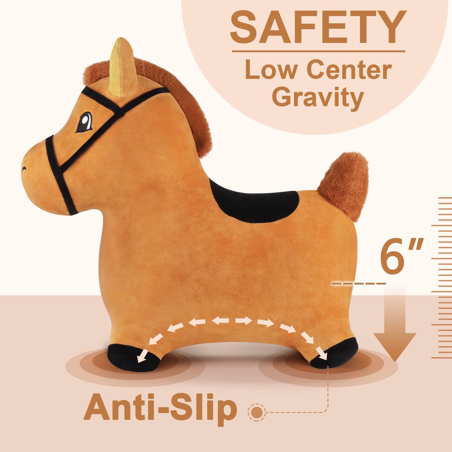 iPlay Bouncy Pals Hopping Horse – Toddler Plush Ride-On with Pump