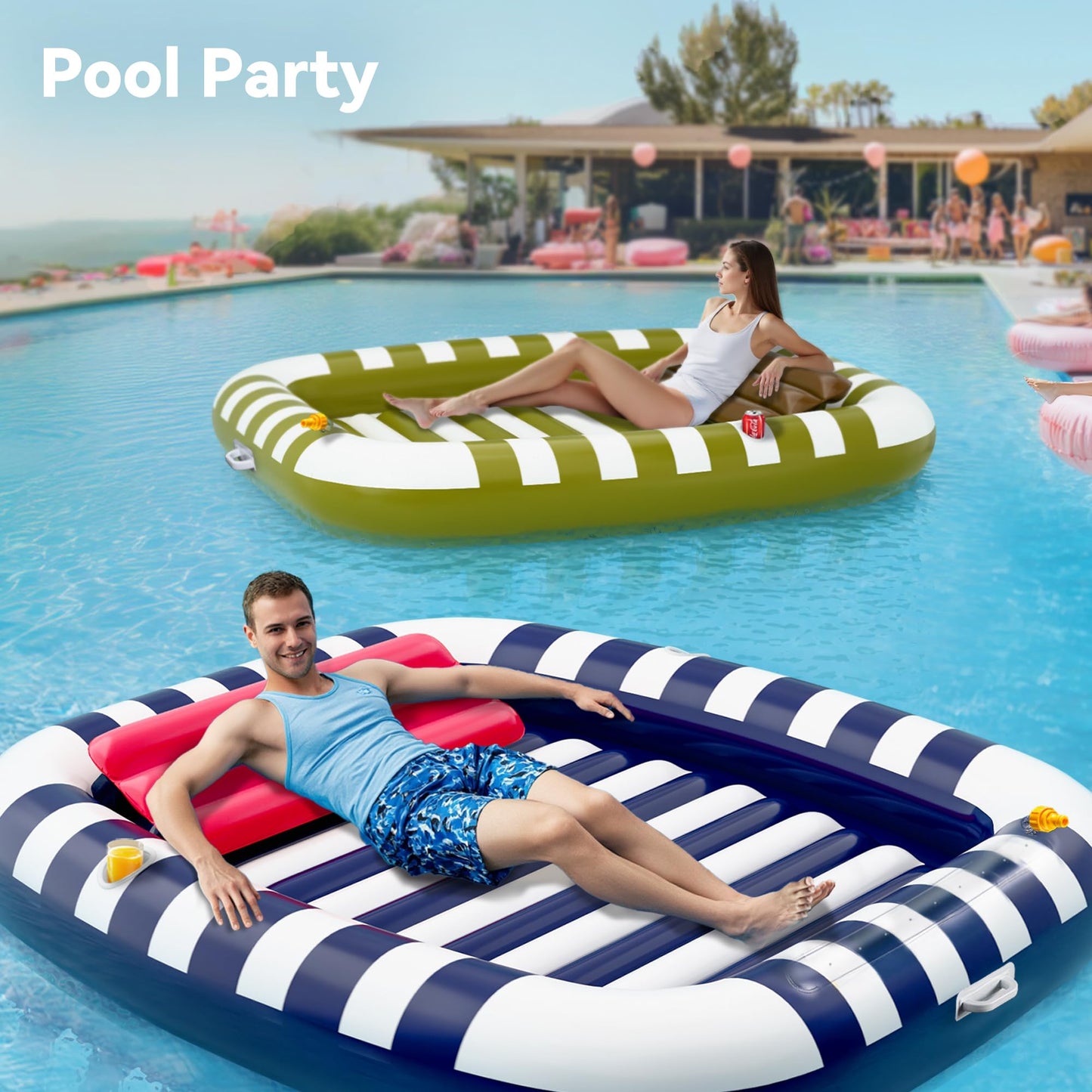 iPlay Pool Wave Inflatable Lounger – 80x66 in Green, Large Family Pool Float with Water Spray