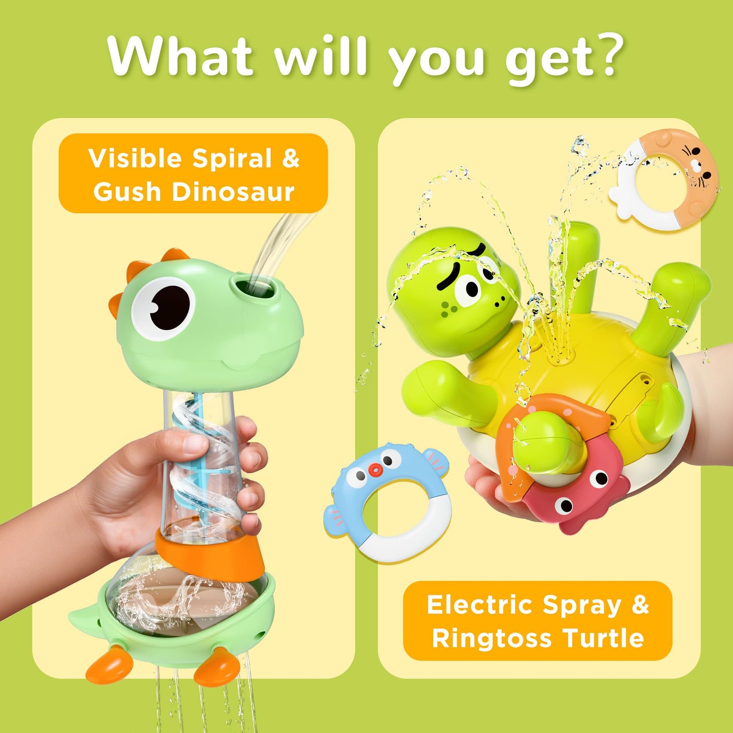 iPlay iLearn Baby Bath Toy Set – Rechargeable Turtle Sprinkler & 5 Rings for Toddlers
