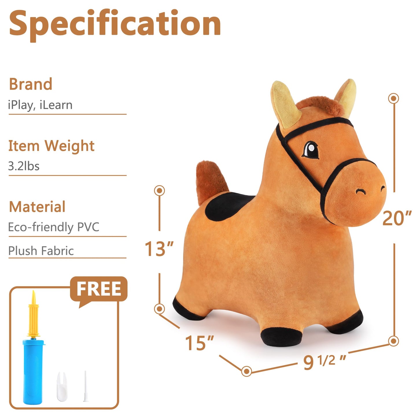 iPlay Bouncy Pals Hopping Horse – Toddler Plush Ride-On with Pump